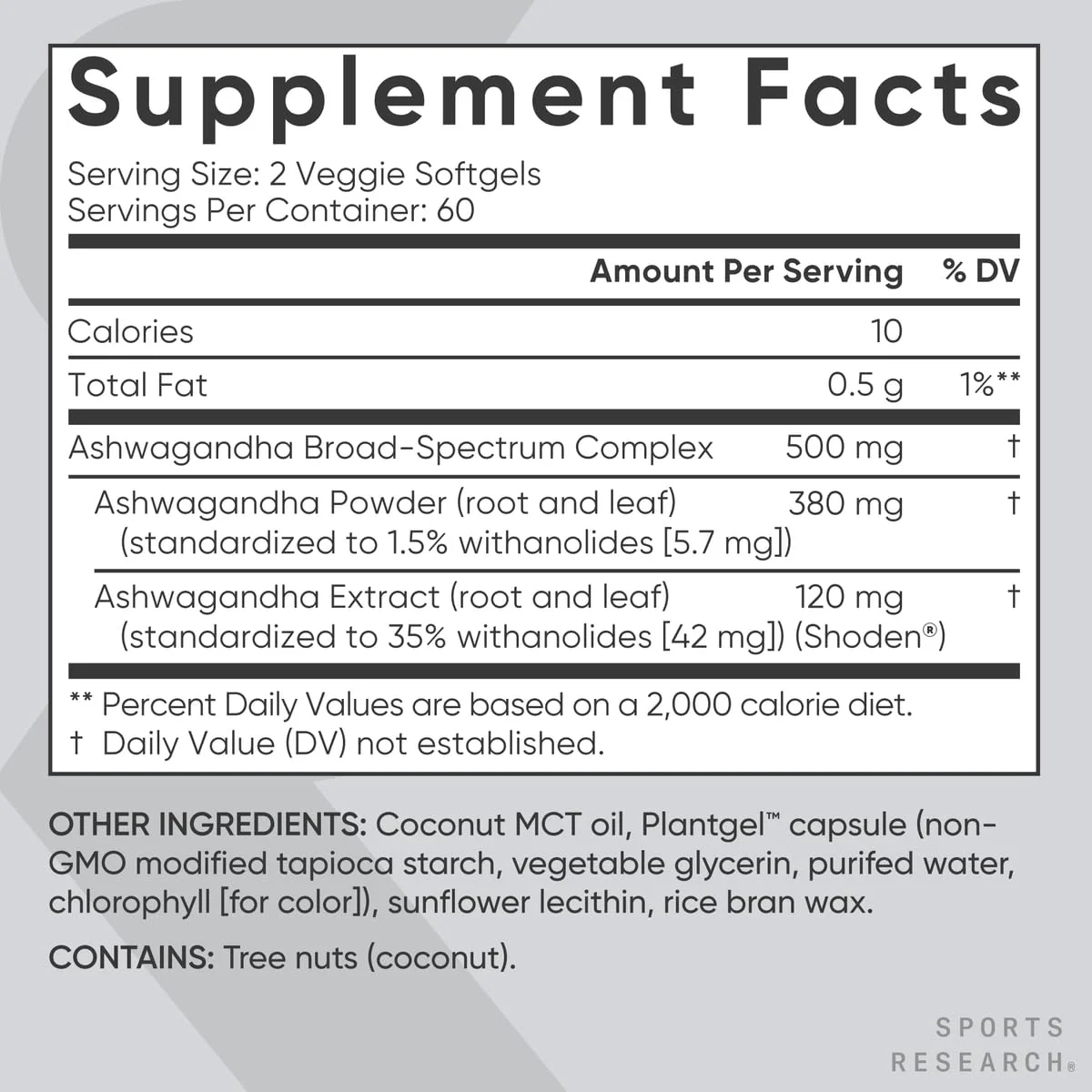 Sports Research Ashwagandha Softgels with Coconut MCT Oil – 120 Count – Shoden 35% Withanolides | Vegan & Gluten Free - Image 5