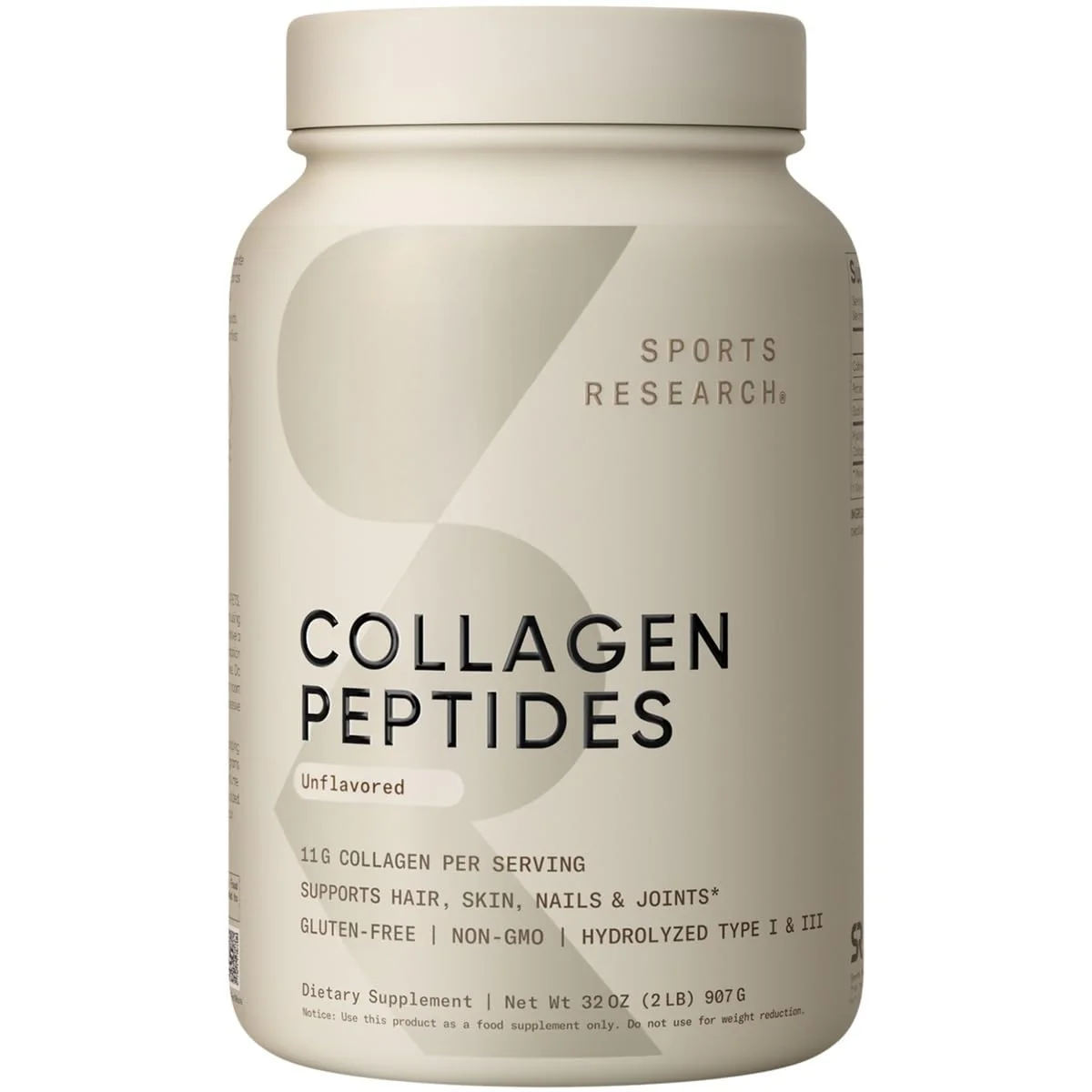 Sports Research Collagen Peptides — Hydrolyzed Type I & III Powder for Skin, Hair, Nails & Joints