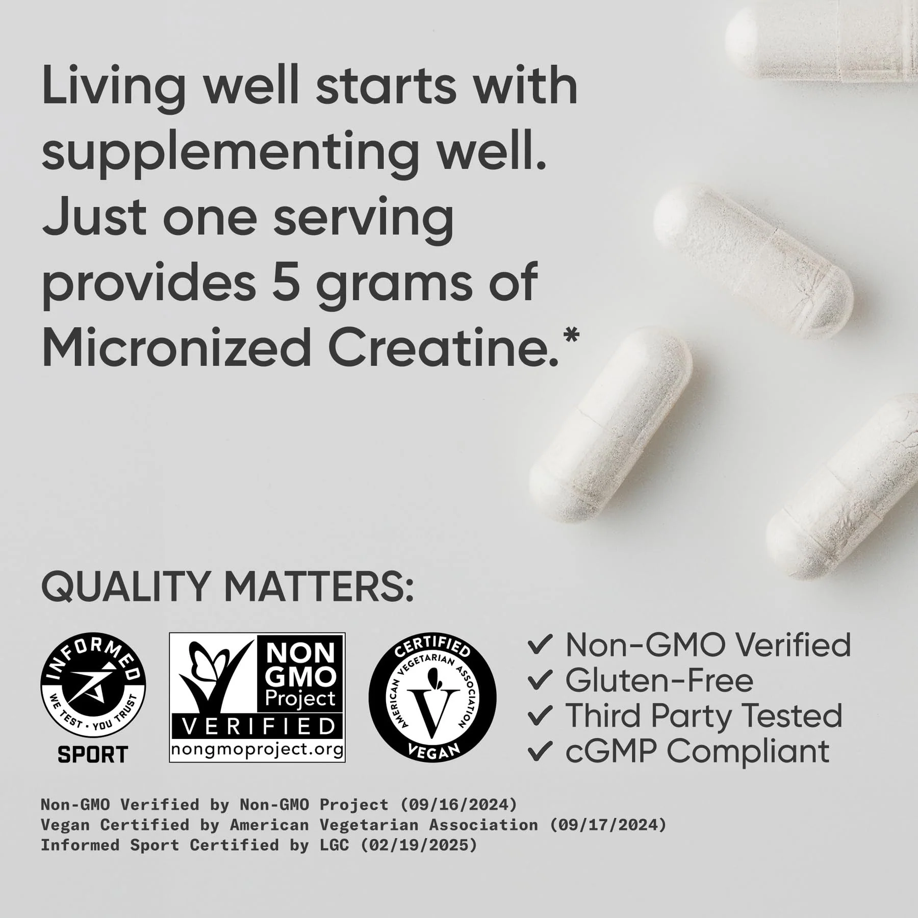Sports Research Creatine Monohydrate Capsules - 5g per Serving, 30 Servings | Non-GMO, Vegan Certified - Image 4