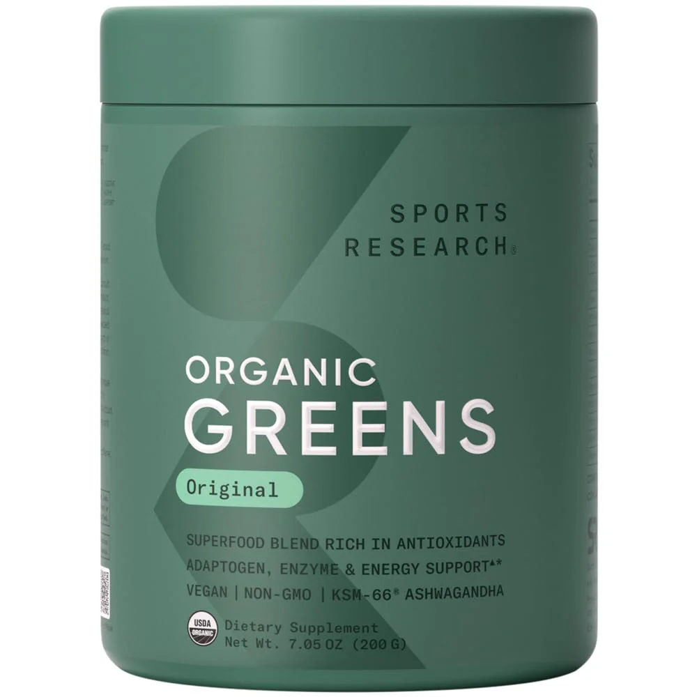 Sports Research Organic Greens Powder – Spirulina & Chlorella, 8 B Vitamins, Vegan