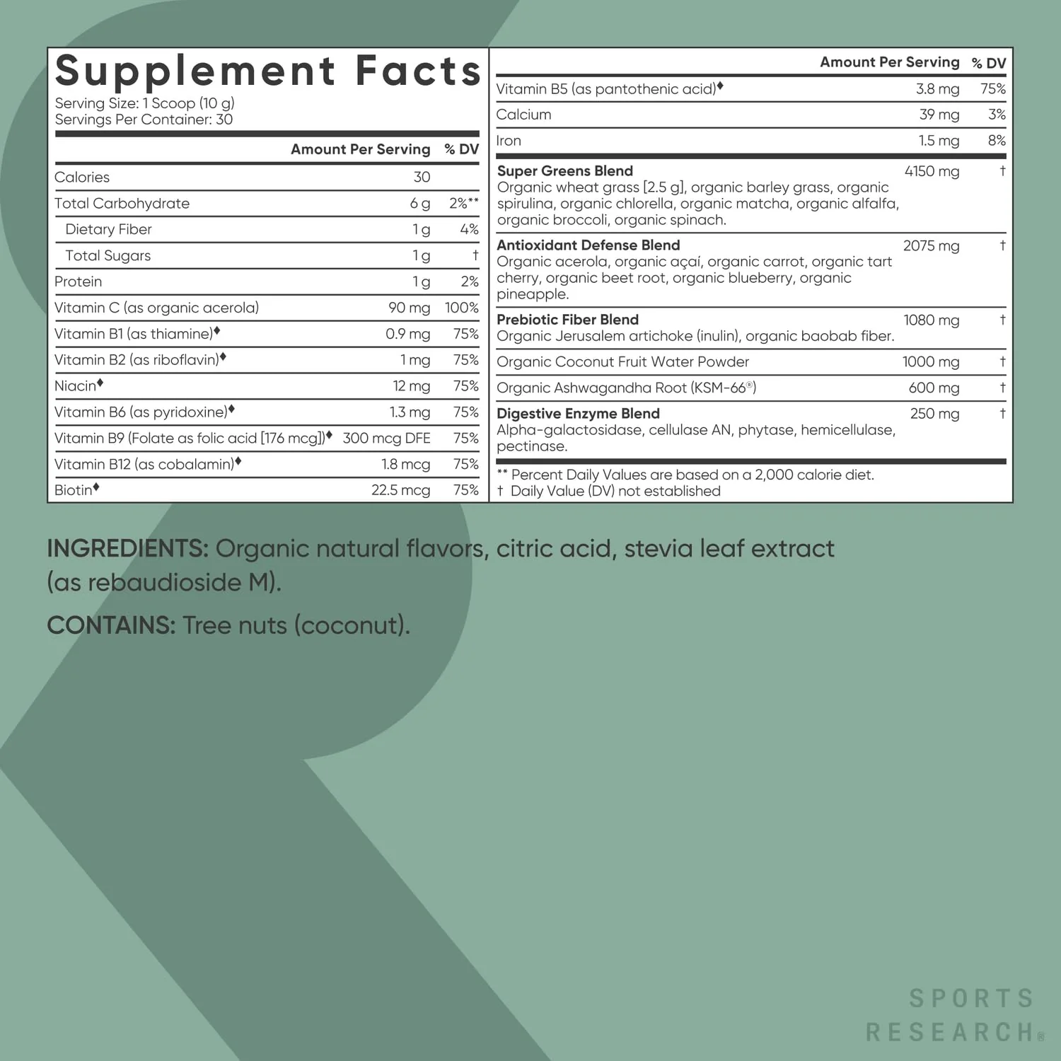 Sports Research Organic Greens Powder with Spirulina & Chlorella – 30 Servings, Vegan & Sugar-Free - Image 6