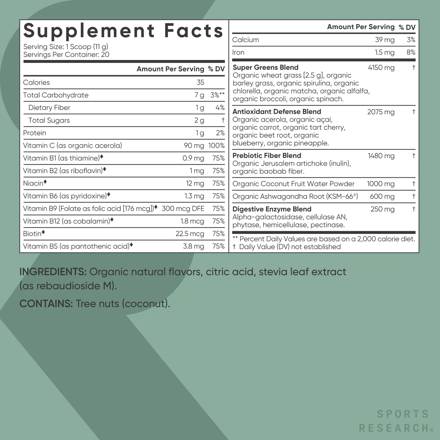Sports Research Organic Pineapple Coconut Greens – Digestive Health, Natural Energy & Mood Support*, 20 Servings - Image 6