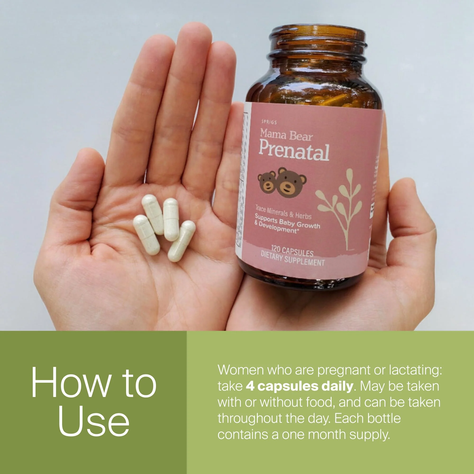 SPRIGS Mama Bear Prenatal Vitamins for Women, 120 Capsules | Pregnancy, Conception & Nursing - Image 5