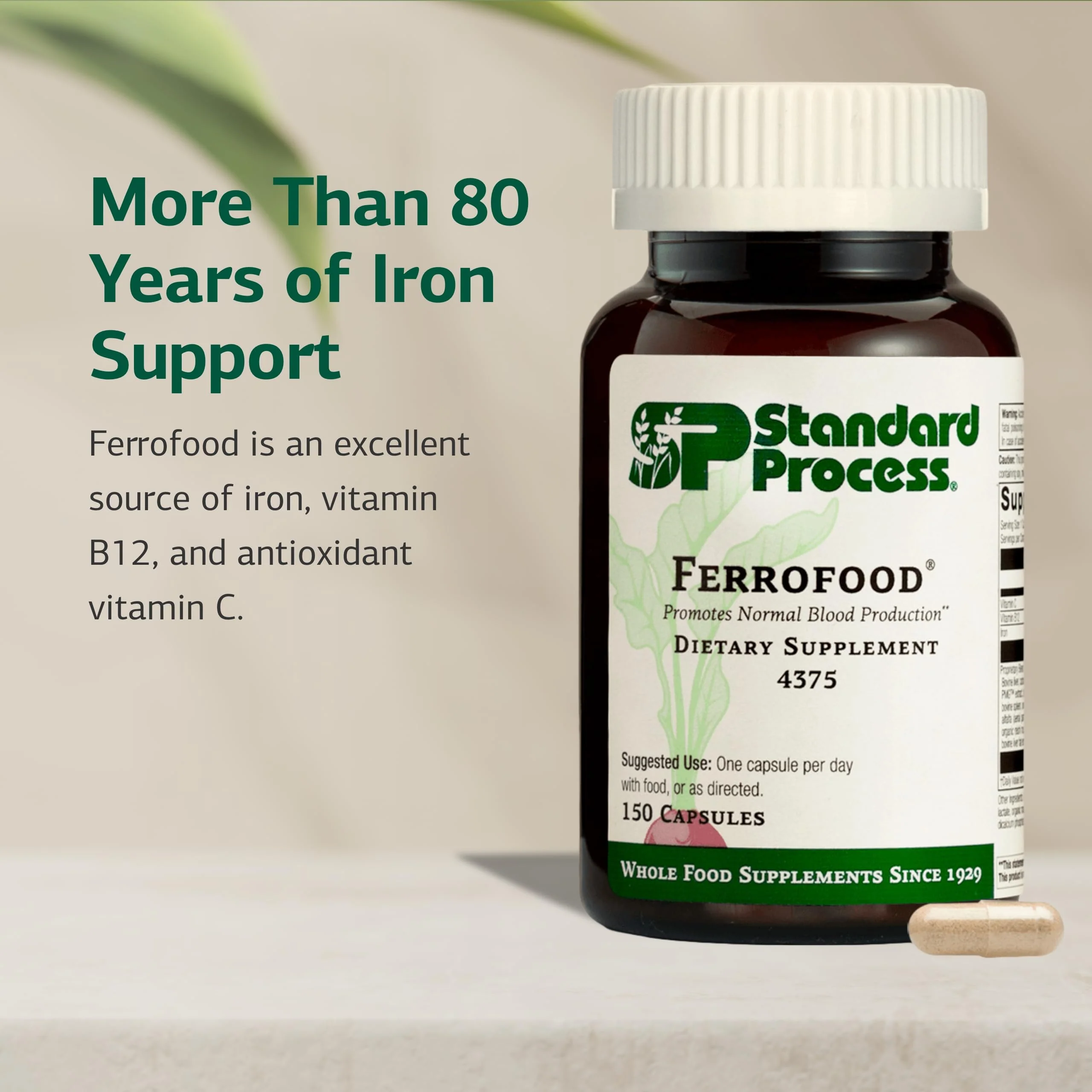 Standard Process Ferrofood - Blood Health Supplement with Iron, B12 & Vitamin C - 150 Capsules (40 Servings) - Image 4