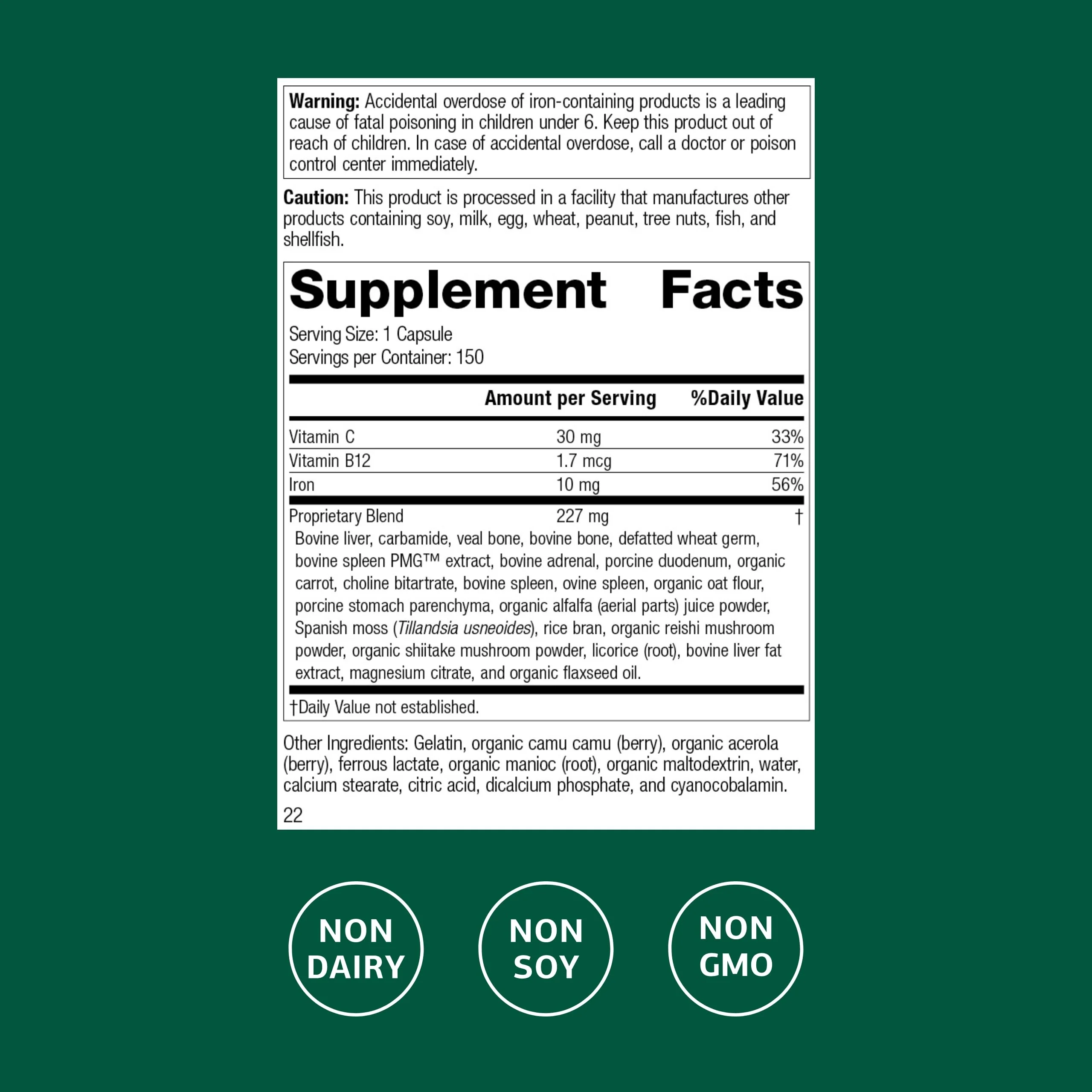 Standard Process Ferrofood - Blood Health Supplement with Iron, B12 & Vitamin C - 150 Capsules (40 Servings) - Image 9