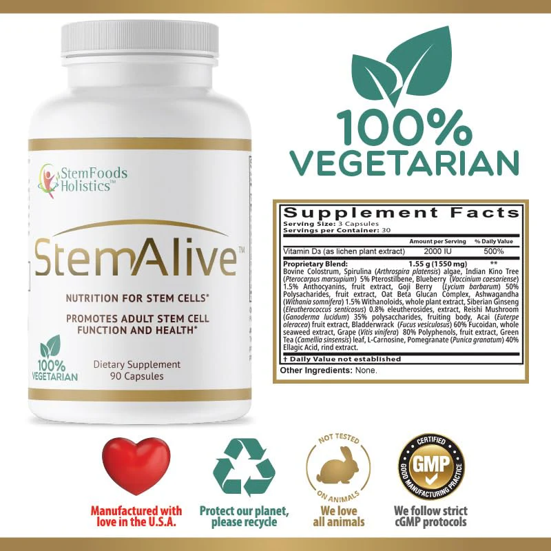 StemAlive - Promotes Stem Cell Nutrition, Function & Health, 90 Capsules, from 100% Natural Sources - Image 4