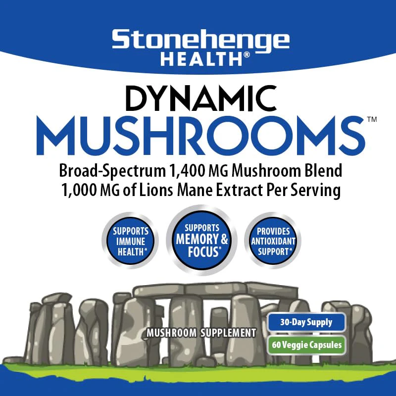 Stonehenge Dynamic Health Mushrooms 1,400 mg – 5 Mushroom Complex (Lion’s Mane, Reishi, Chaga, Maitake, Shiitake) – 60 Capsules - Image 8