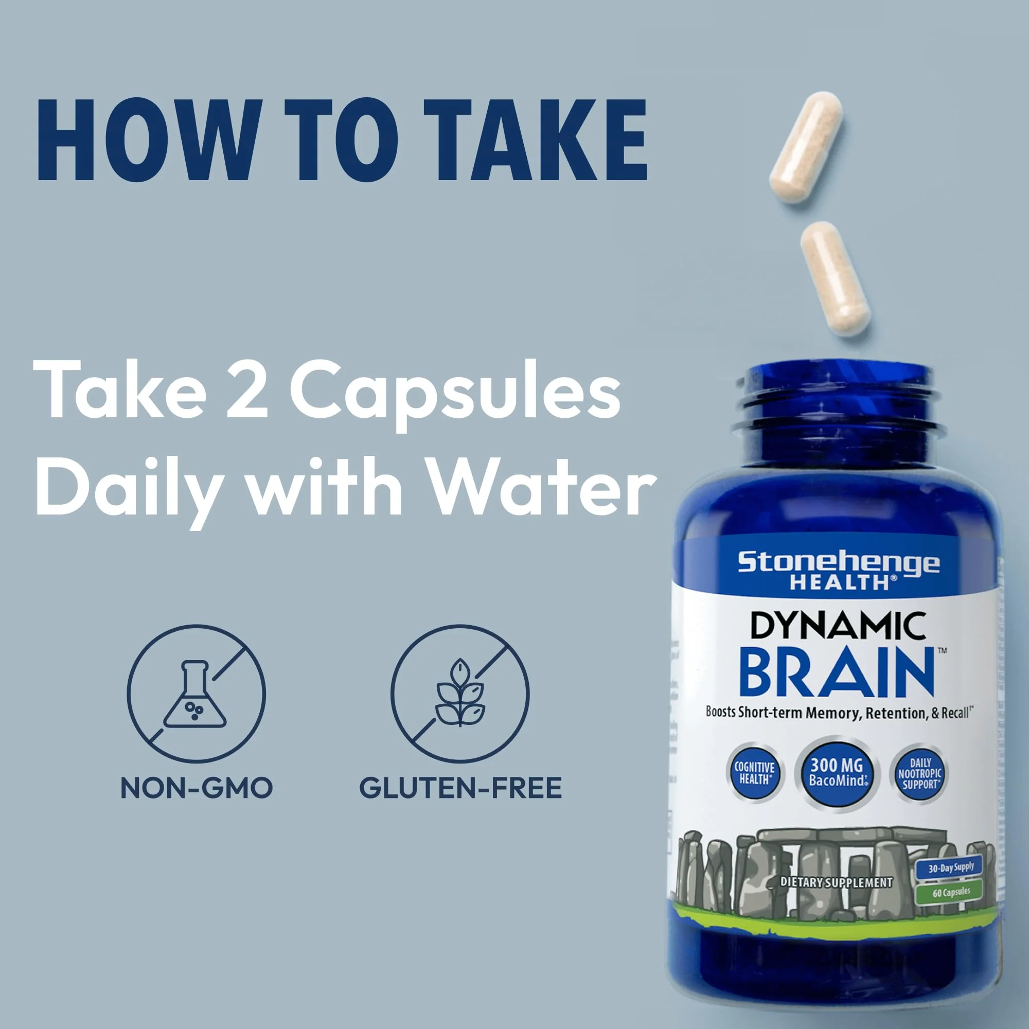 Stonehenge Health Dynamic Brain Supplement with BacoMind – Memory, Retention & Recall (40 Nootropics) - Image 6