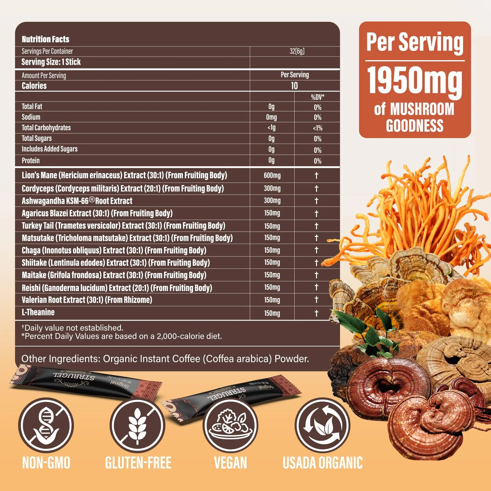 Strrugel Organic Mushroom Coffee with Lion’s Mane & Reishi – 32 Servings - Image 2