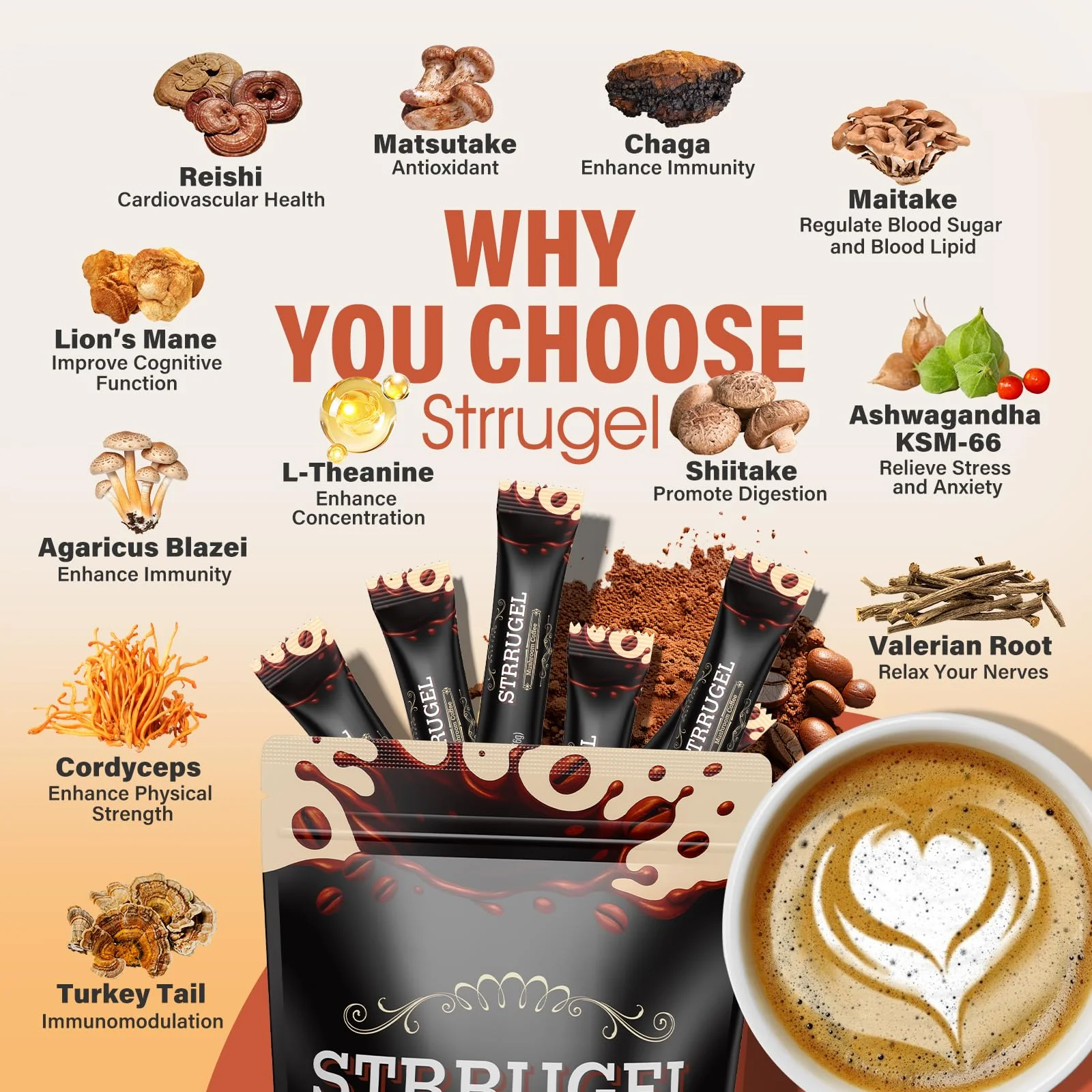 Strrugel Organic Mushroom Coffee with Lion’s Mane & Reishi – 32 Servings - Image 4