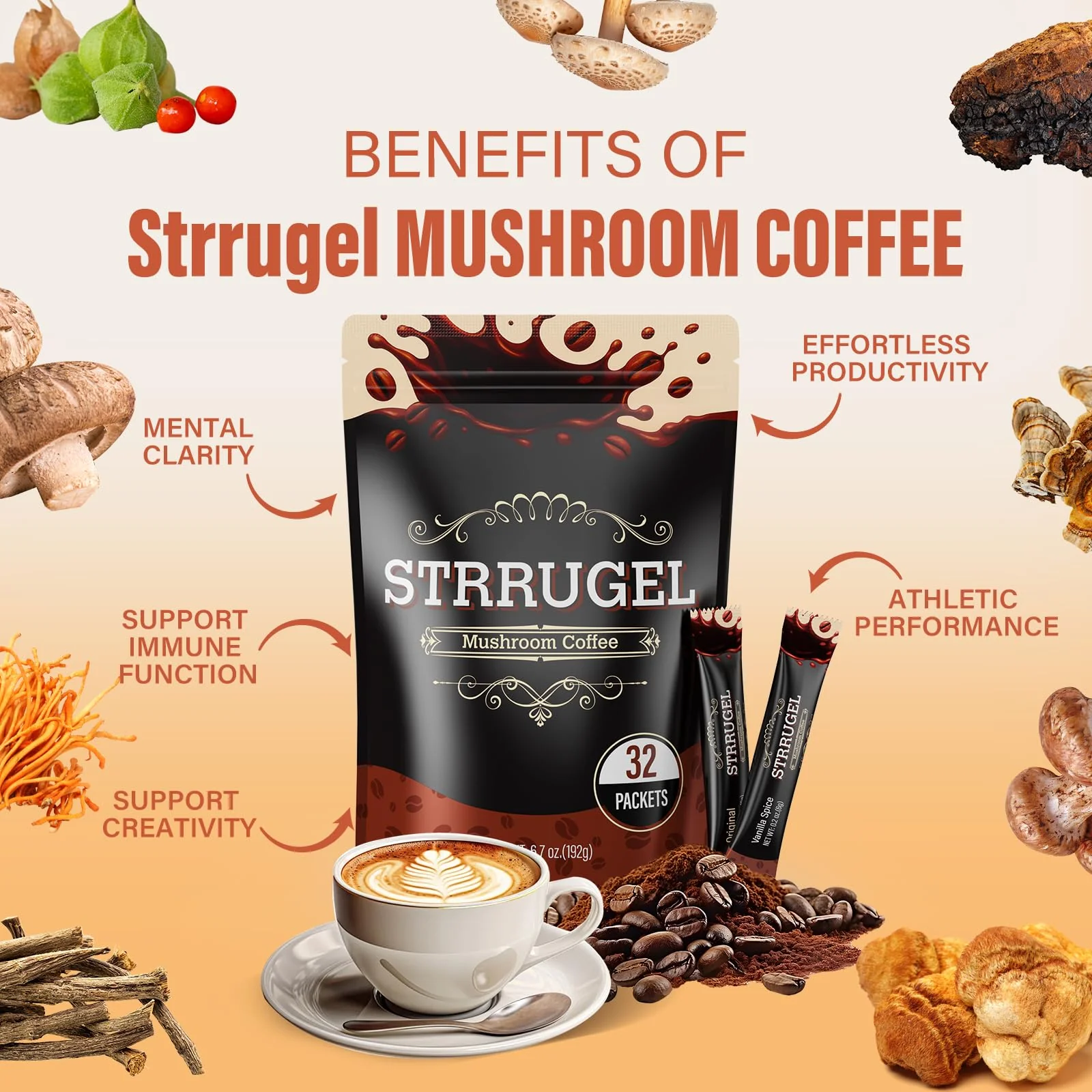 Strrugel Organic Mushroom Coffee with Lion’s Mane & Reishi – 32 Servings - Image 7