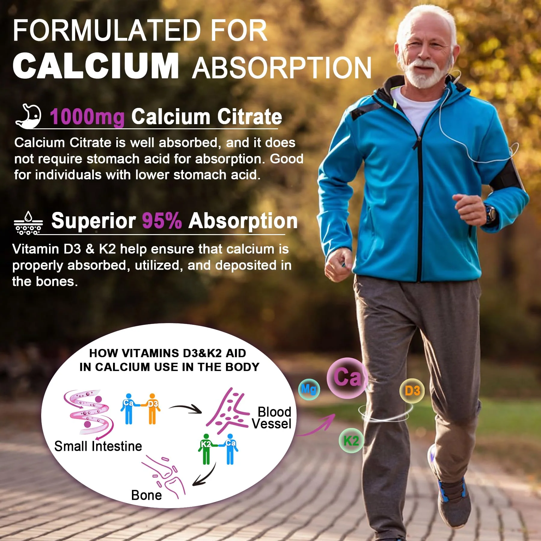 Sugar Free Calcium Citrate Gummies 1000mg – Vegan D3/K2 (60 ct) - Image 3