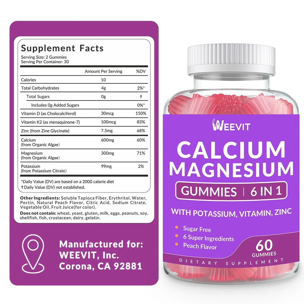 Sugar Free Calcium Gummies with Vitamin D3 & K2 – Vegan Algae Calcium, Calcium Magnesium Zinc, 2:1 Calcium:Magnesium - Image 6