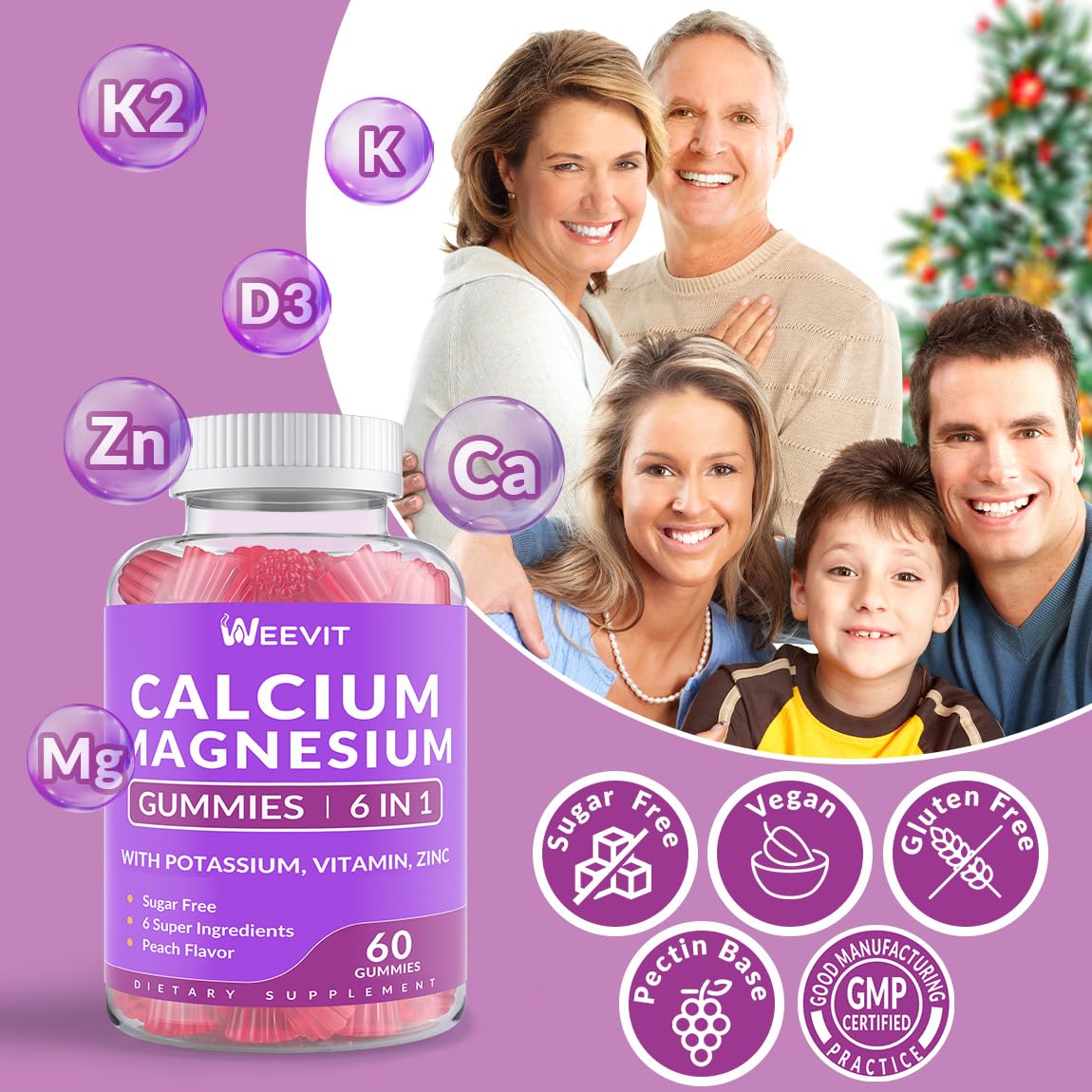 Sugar Free Calcium Gummies with Vitamin D3 & K2 – Vegan Algae Calcium, Calcium Magnesium Zinc, 2:1 Calcium:Magnesium - Image 7