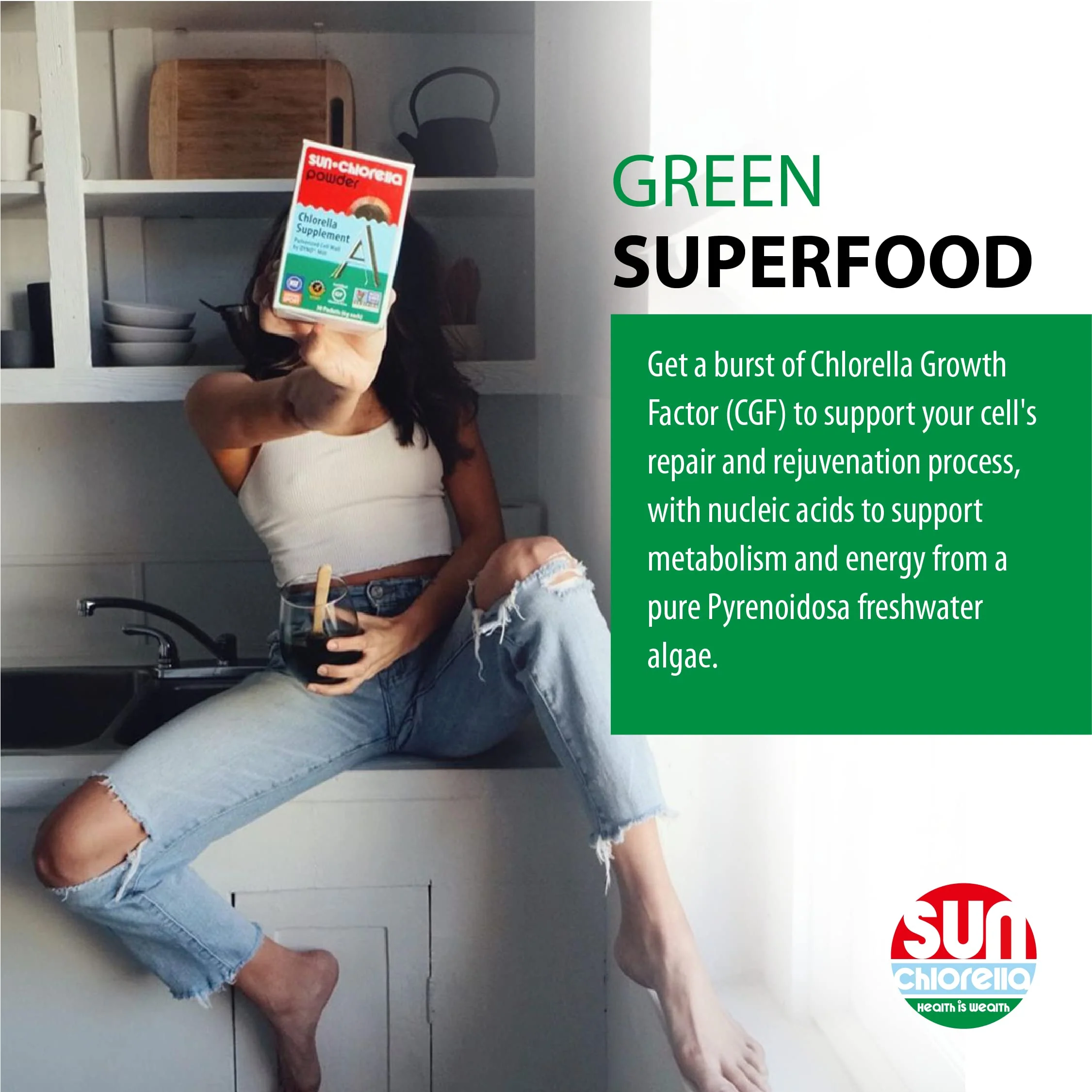 Sun Chlorella 500mg Whole Body Wellness Green Algae — 600 Tablets | Non-GMO, Chlorophyll, B12 & Iron - Image 2