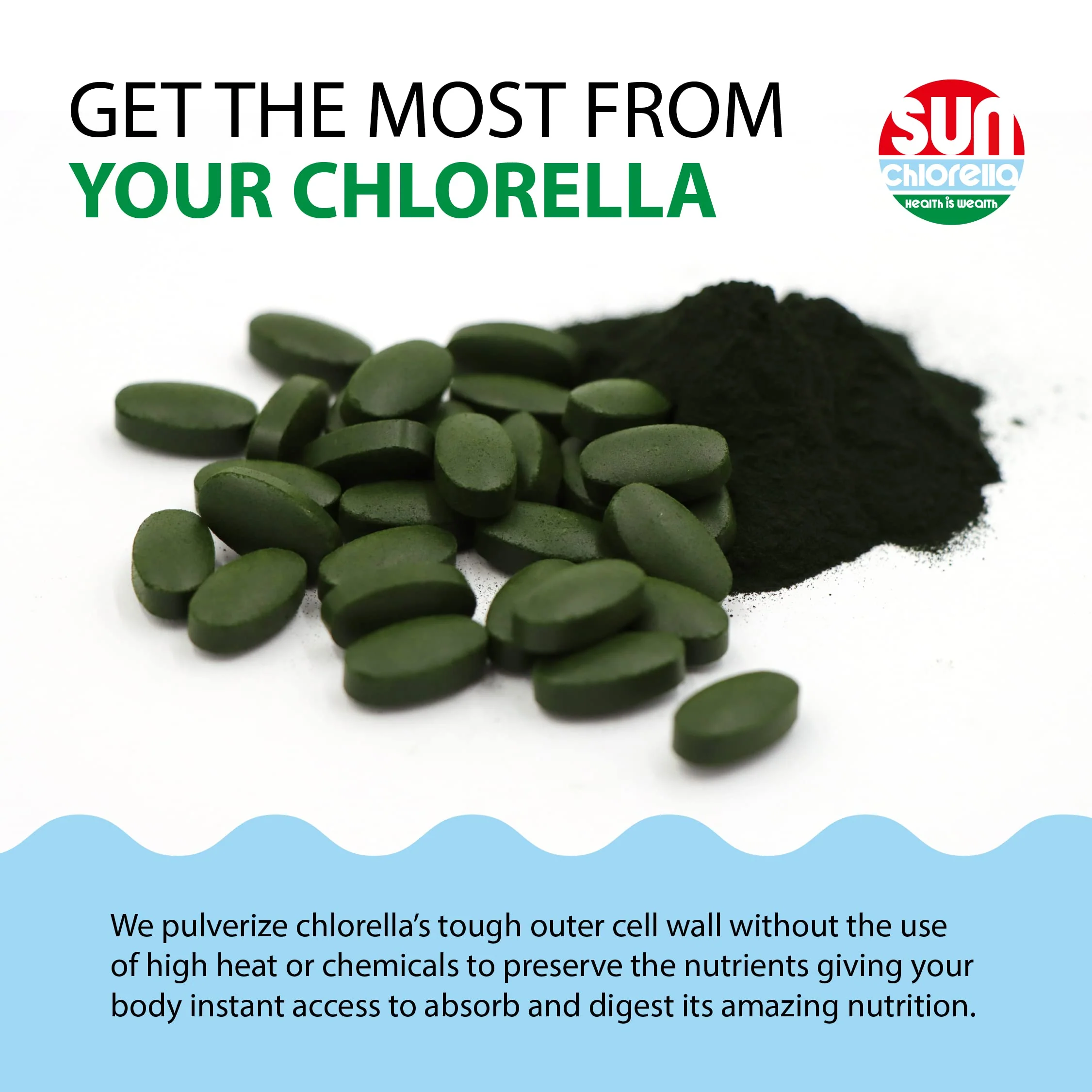 Sun Chlorella 500mg Whole Body Wellness Green Algae — 600 Tablets | Non-GMO, Chlorophyll, B12 & Iron - Image 6
