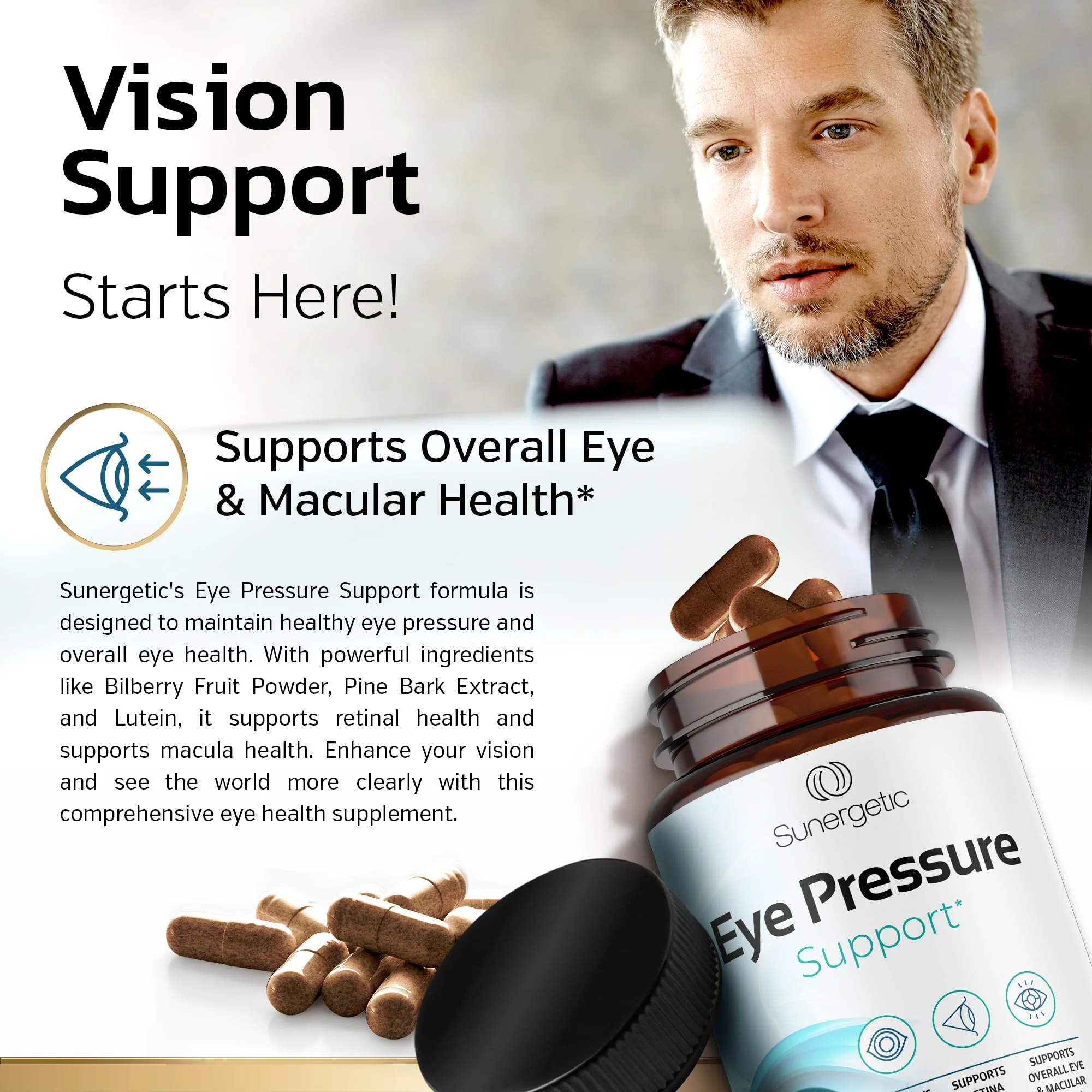 Sunergetic Premium Eye Pressure Support Supplement - Saffron, Lutein, Zeaxanthin, Bilberry & Pine Bark (2 x 30 capsules) - Image 13