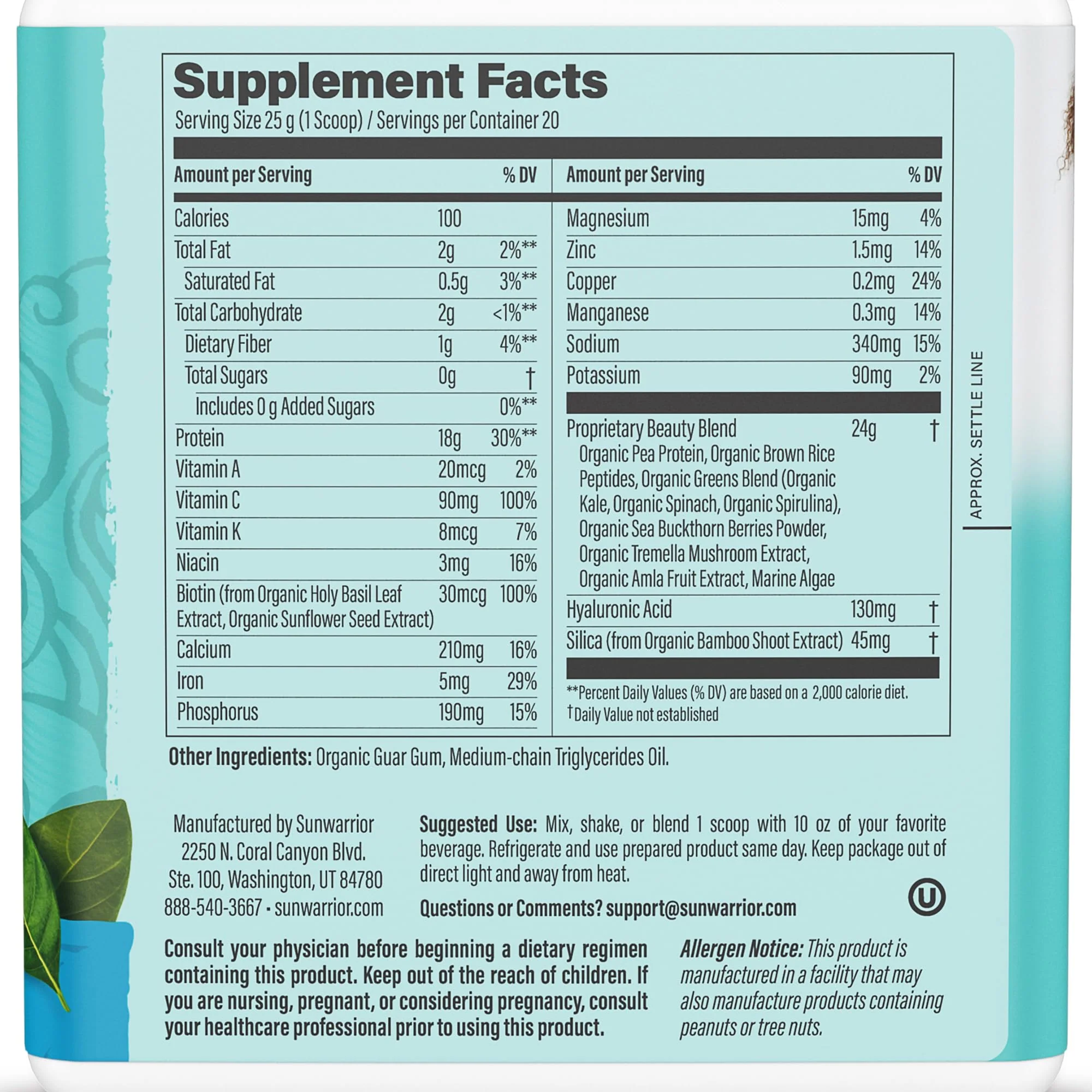 Sunwarrior Vegan Collagen Building Powder – Plant-Based Protein Peptide with Biotin, Vitamin C & Hyaluronic Acid (Unflavored) - Image 5