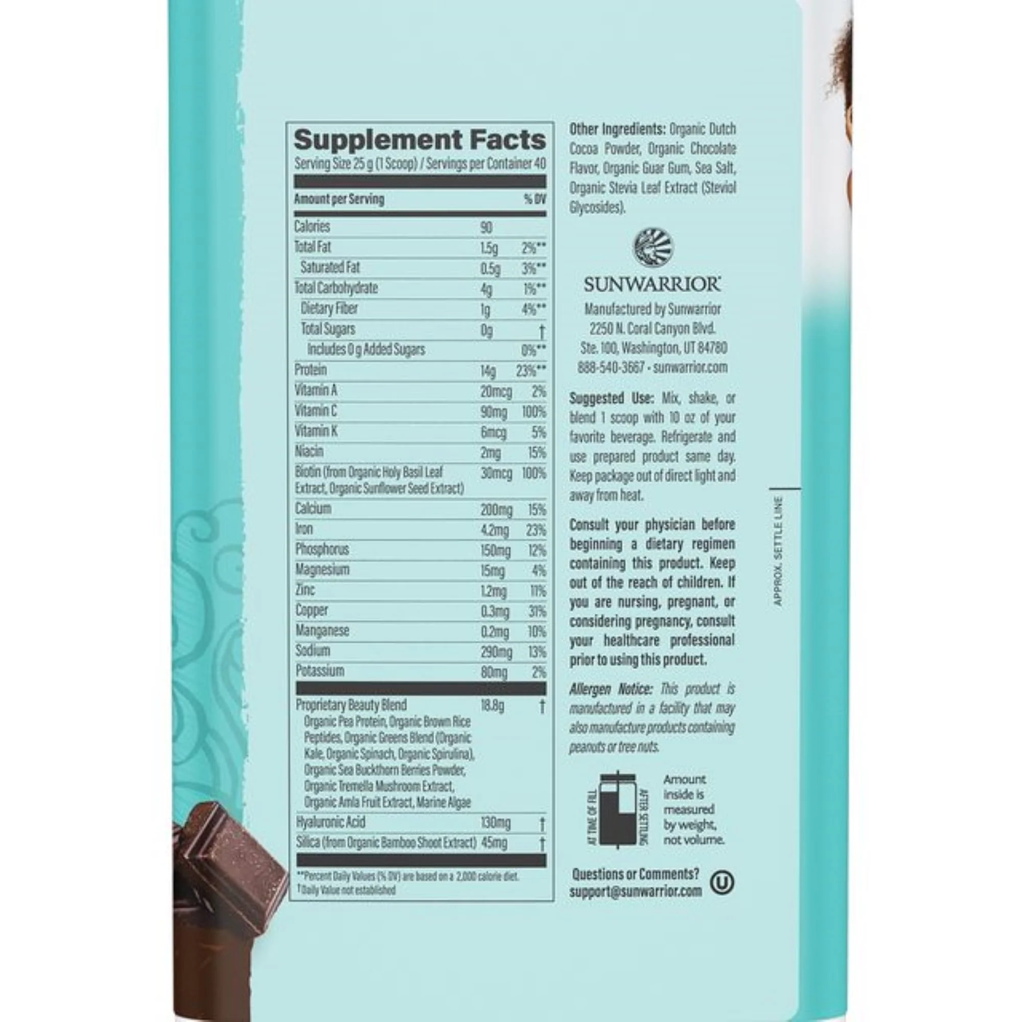 Sunwarrior Vegan Collagen Protein Powder for Women – Chocolate (40 Servings) | Plant-Based, Silica, Non-GMO - Image 9