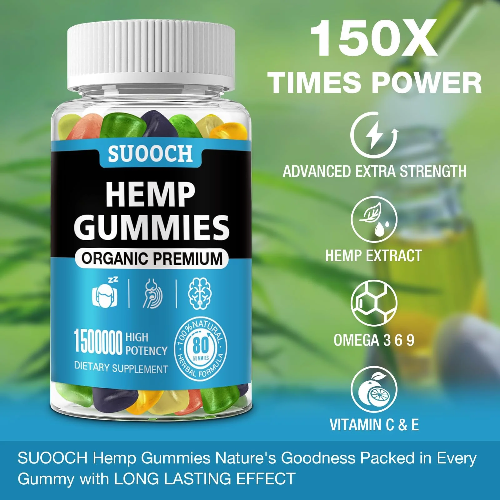 SUOOCH 4 Packs Natural Hemp Gummies | High-Potency Hemp Oil Extract | Gluten-Free Gummies for Adults - Image 13