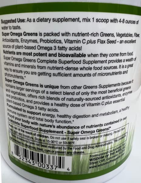 Super Omega Greens Complete Superfood Powder – Greens, Vegetables, Flax & Probiotics | 7.9 oz - Image 2