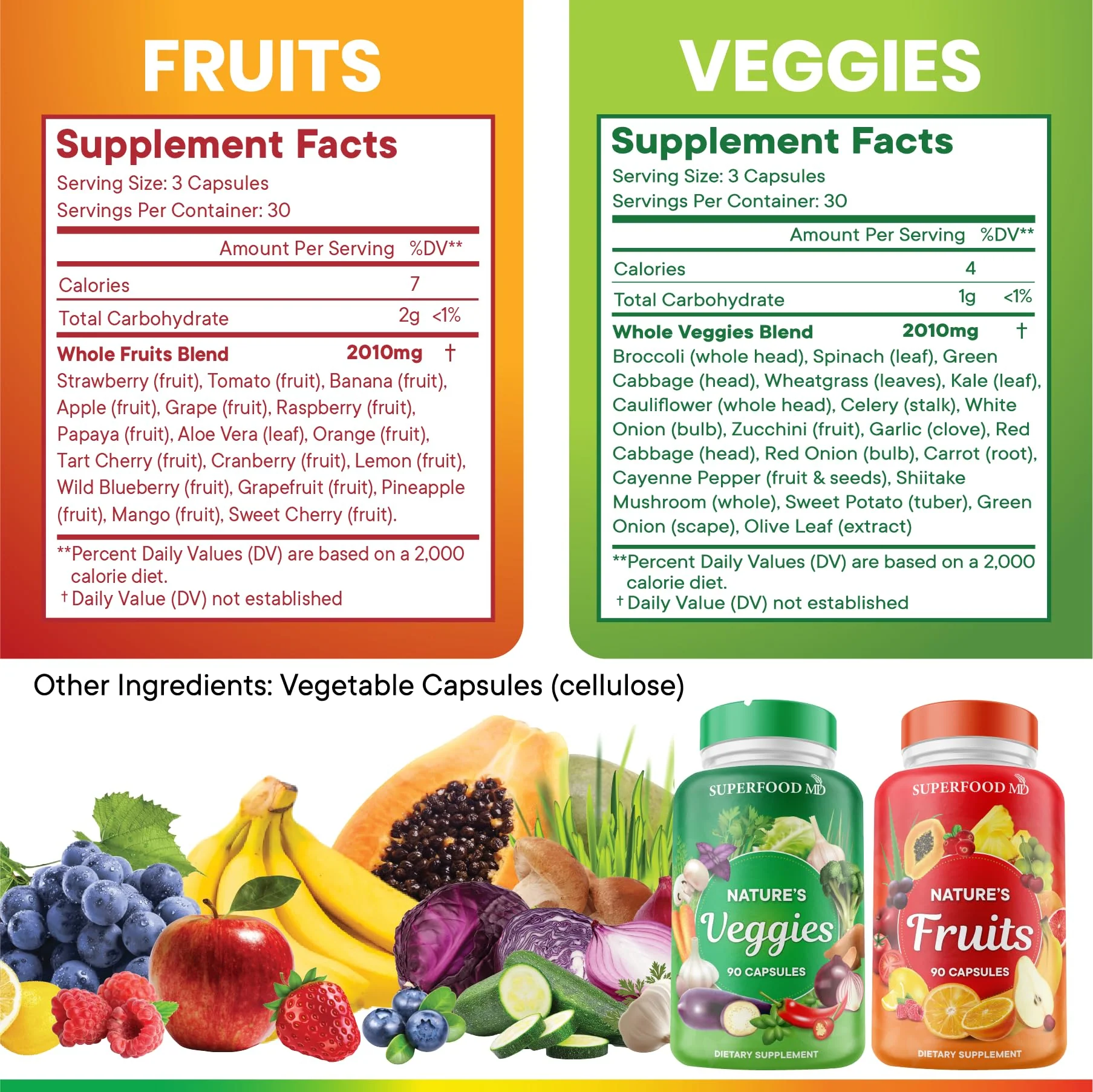 Superfood MD Fruits & Veggies Supplement - Whole Food Beta Carotene - Soy Free - 90 Count (Pack of 2) - Image 2
