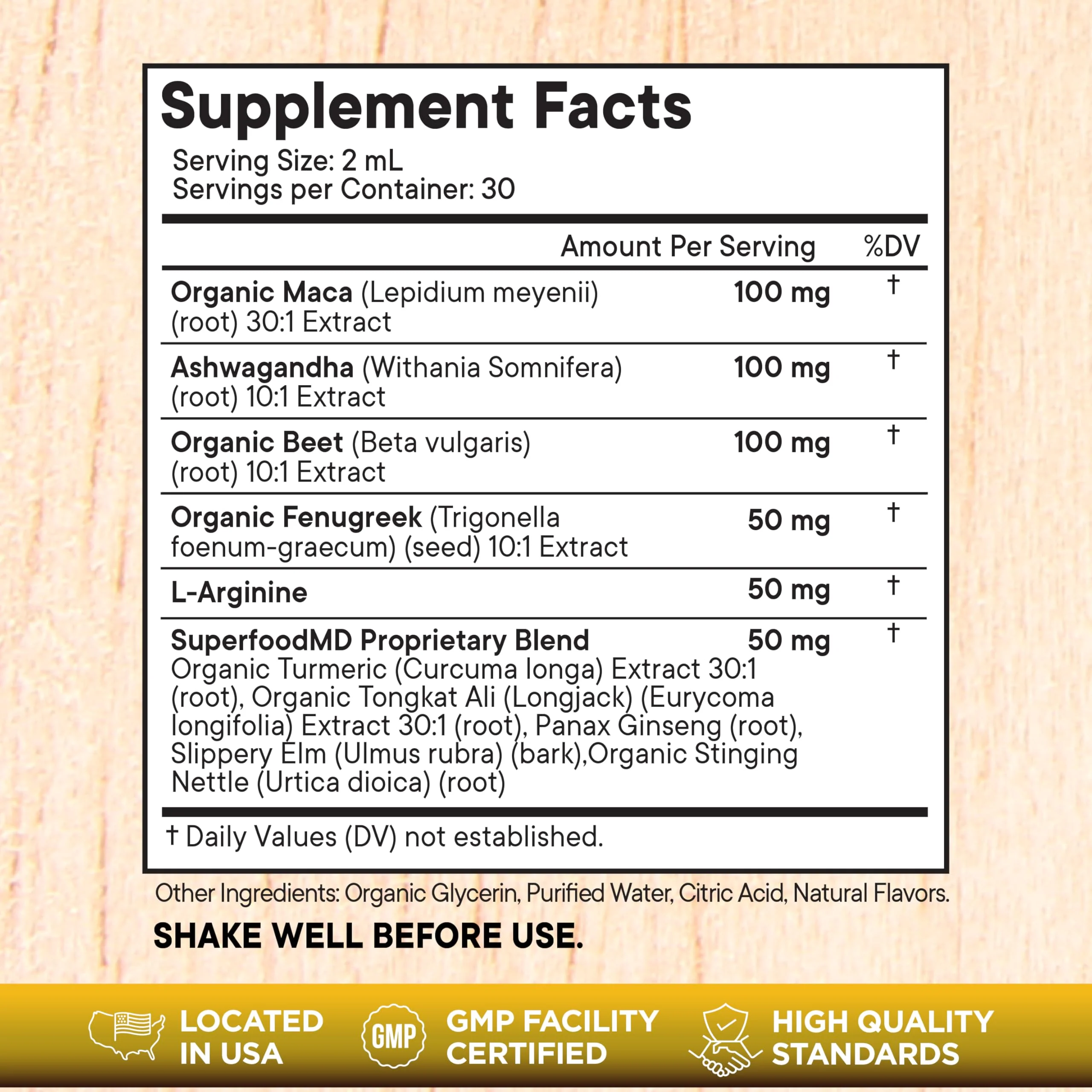 Superfood MD Maca Root Liquid Drops with Ashwagandha, Nettle, Beet Root & L-Arginine – 8 Oz - Image 2