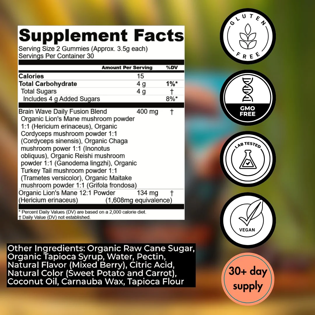 Superfood Mushroom Gummies – 2,008 mg Multi Lions Mane, Reishi, Cordyceps - Image 5