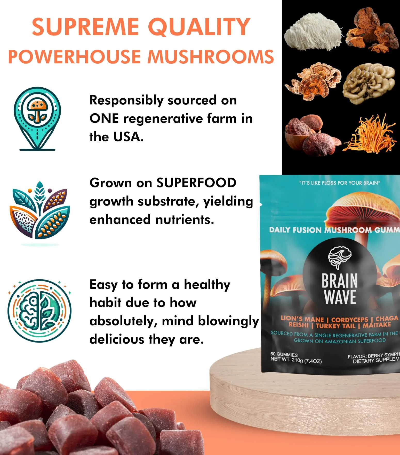 Superfood Mushroom Gummies – 2,008 mg Multi Lions Mane, Reishi, Cordyceps - Image 8