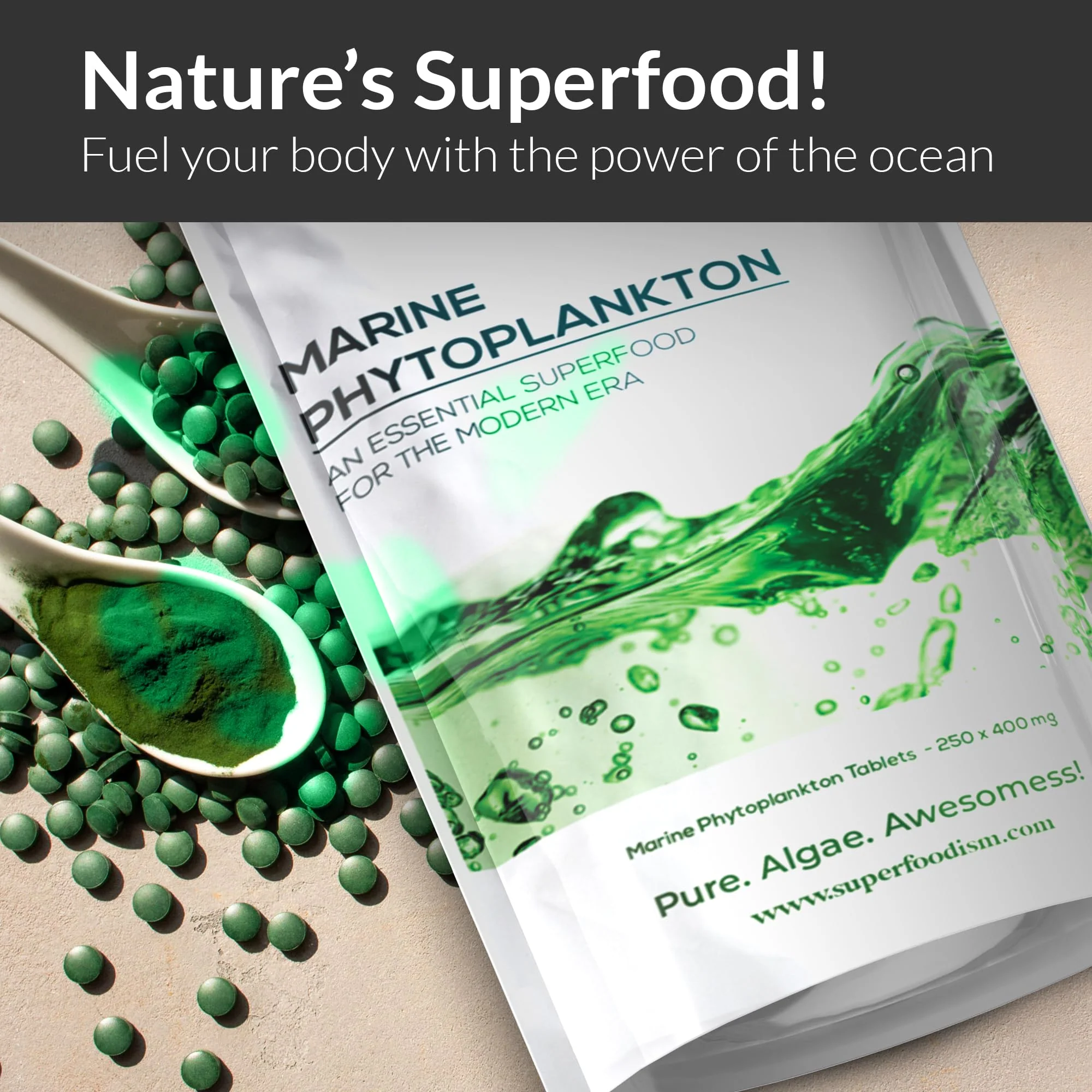 SuperFoodISM Marine Phytoplankton Supplement - Omega-3 & Essential Nutrients (250 Tablets) - Image 2
