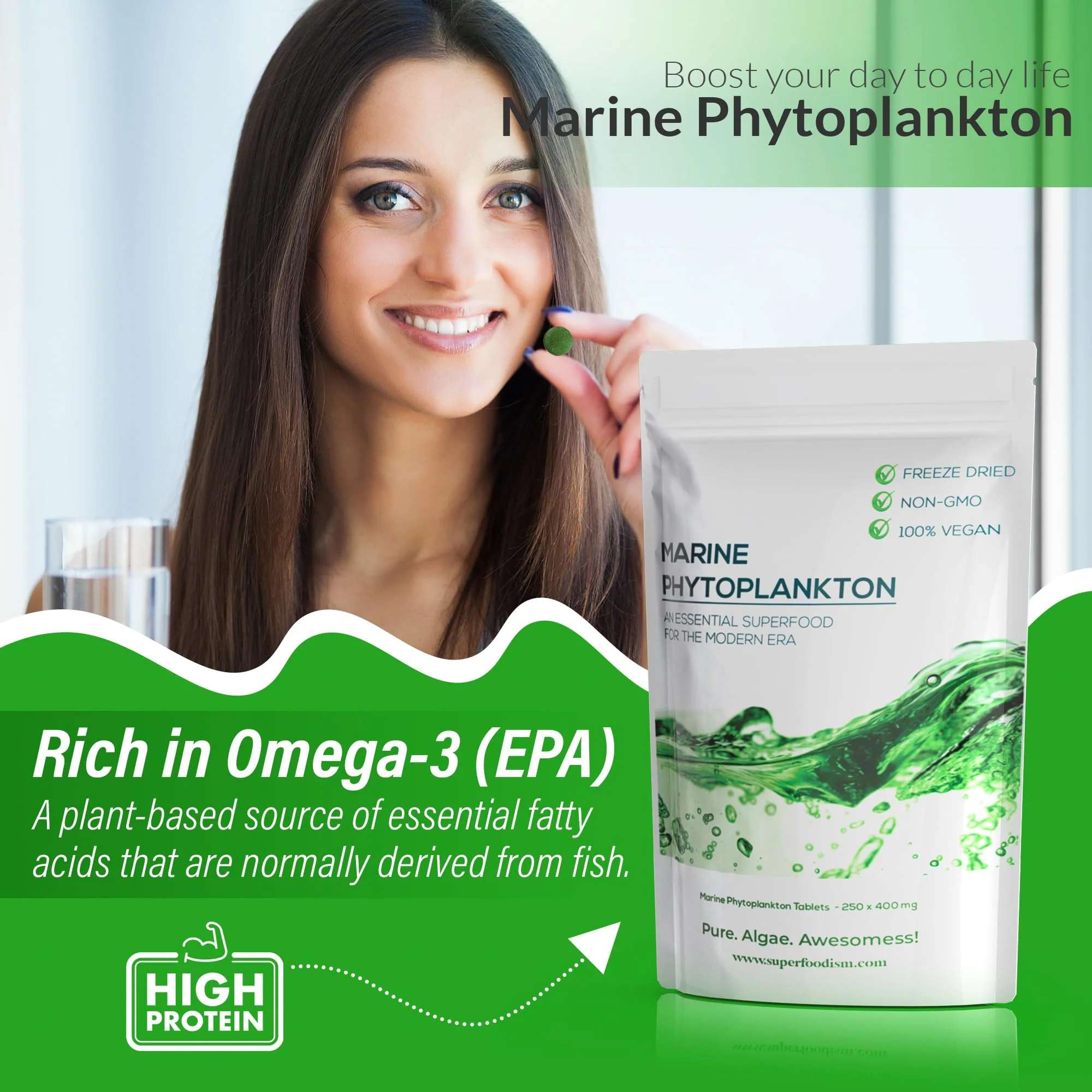 SuperFoodISM Marine Phytoplankton Supplement - Omega-3 & Essential Nutrients (250 Tablets) - Image 3