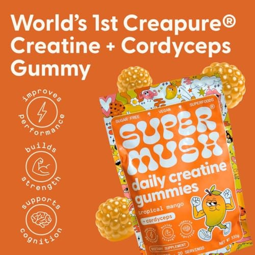 SuperMush Daily Creatine Gummies with Cordyceps – Sugar-Free Vegan Creatine Monohydrate for Strength, Focus & Recovery - Image 3