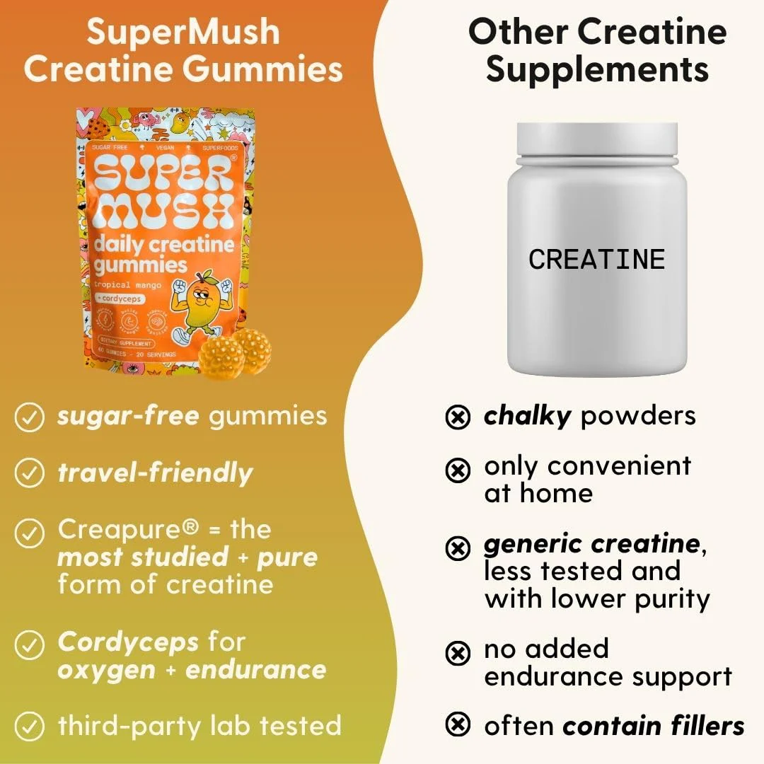 SuperMush Daily Creatine Gummies with Cordyceps – Sugar-Free Vegan Creatine Monohydrate for Strength, Focus & Recovery - Image 7