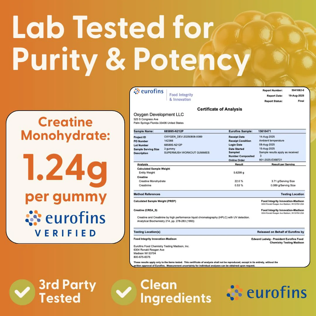 SuperMush Daily Creatine Gummies with Cordyceps – Sugar-Free Vegan Creatine Monohydrate for Strength, Focus & Recovery - Image 9