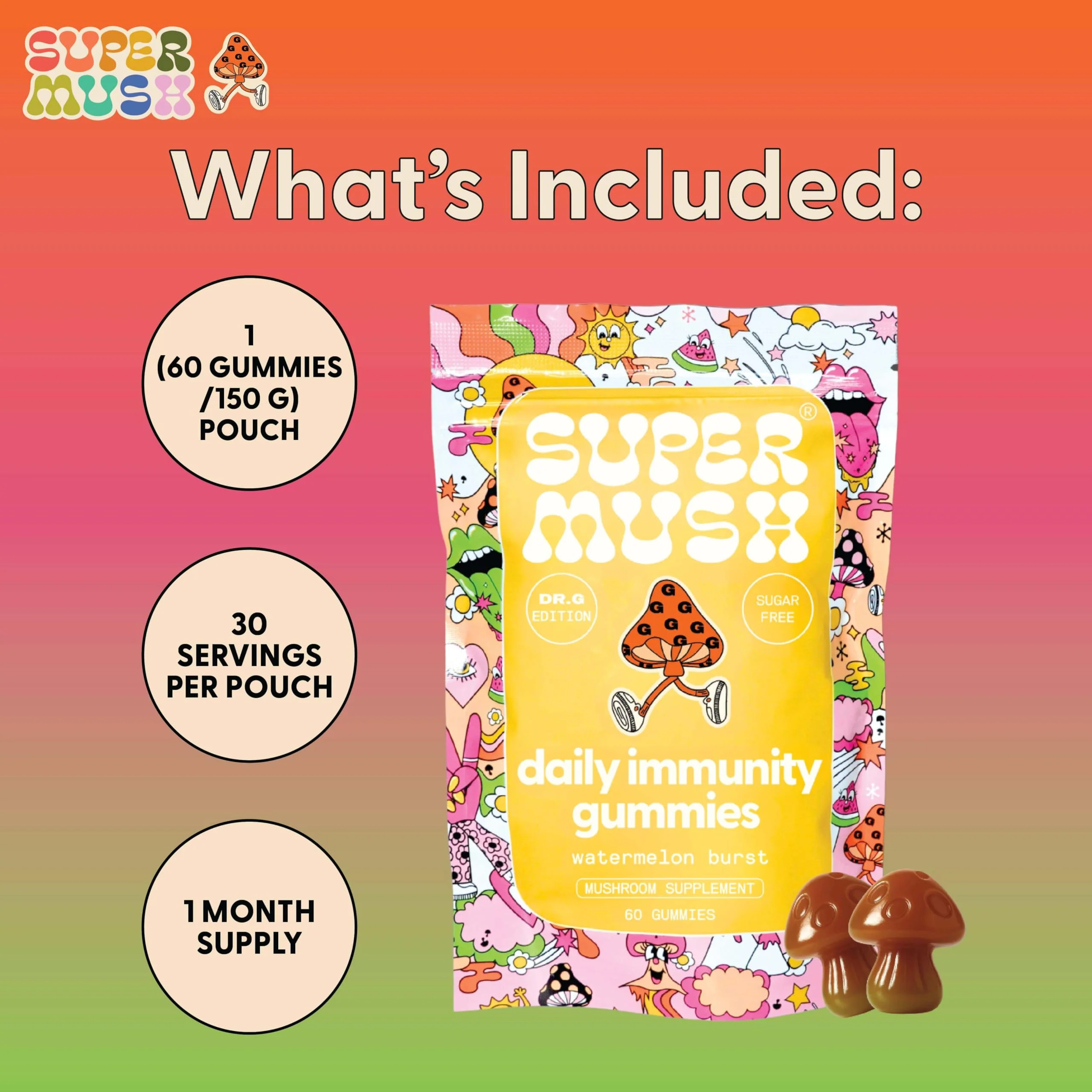 SuperMush Dr. G Daily Greens Gummies – Sugar Free Vegan Immunity & Gut Health (60 Ct) - Image 7