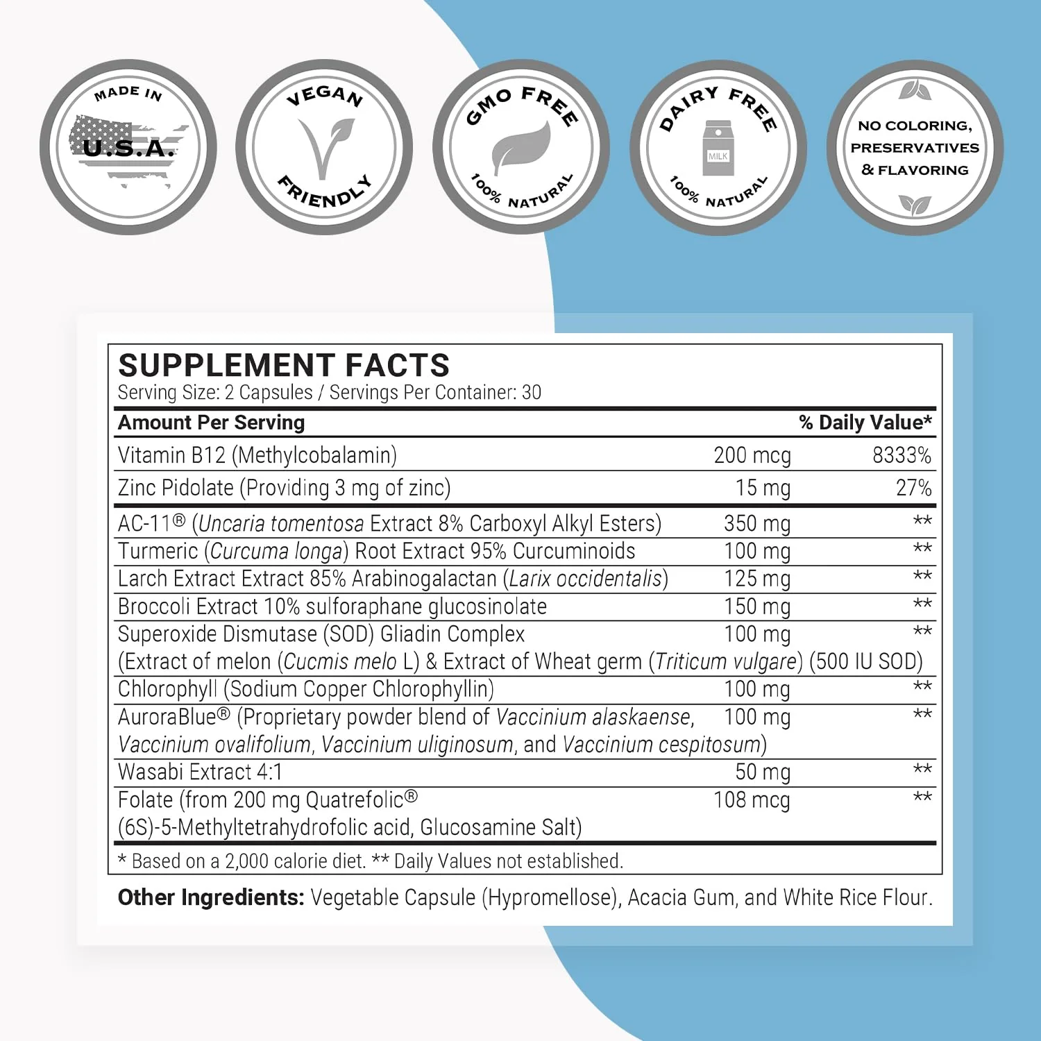Supersmart DNA Repair (Advanced Formula) – AC-11, SOD Gliadins Complex, Sulforaphane Glucosinolate | 60 Vegetarian Capsules - Image 3