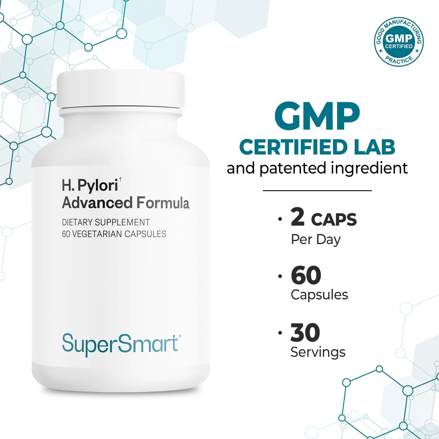 Supersmart H. Pylori Advanced Formula | Mastic Gum, Probiotics & Prebiotic | 60 Veg Capsules | Made in USA - Image 4