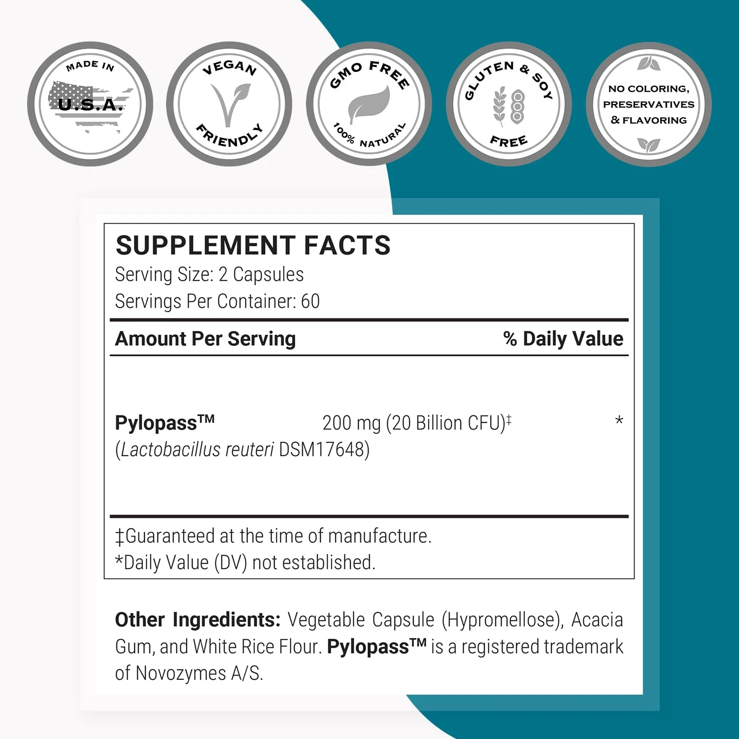 Supersmart H. Pylori Formula – 20B CFU Probiotic (L. reuteri DSM17648) | Non-GMO, Gluten Free, 120 Veggie Capsules - Image 3