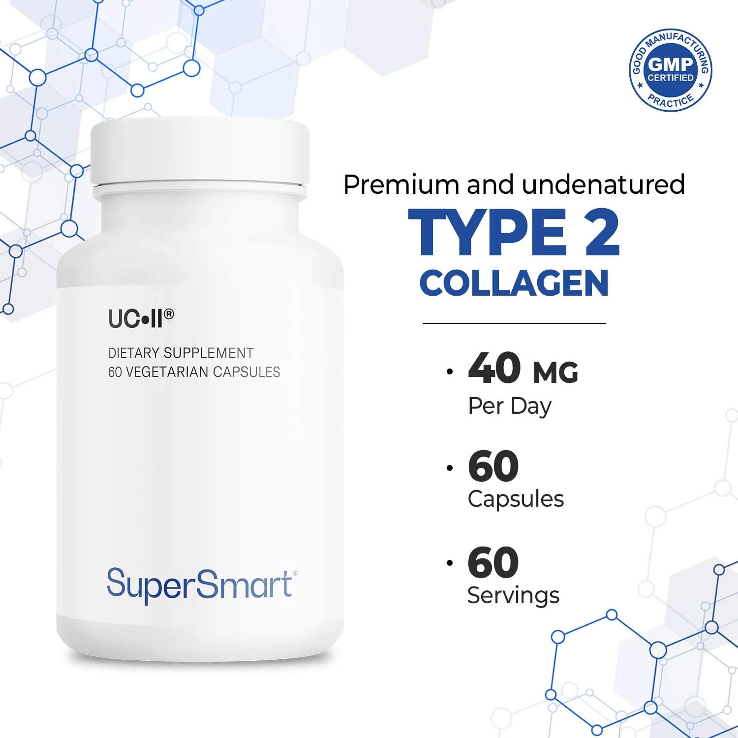 Supersmart UC-II Supplement – 40 mg/Day Undenatured Type II Collagen | Non-GMO, Gluten Free | 60 Vegetarian Capsules - Image 5