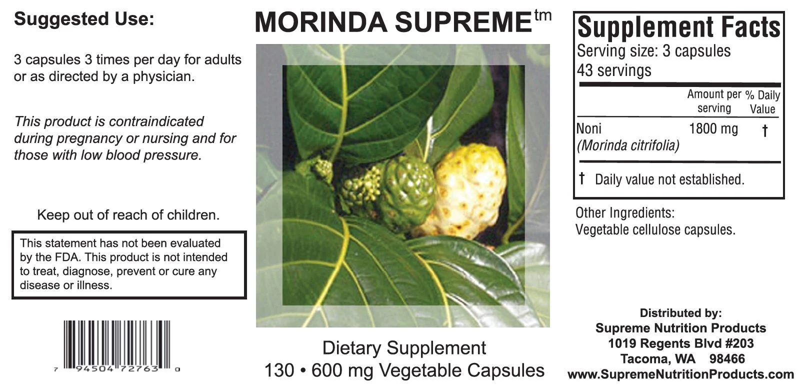 Supreme Nutrition Morinda Supreme Noni Capsules - 130 Count Pack of 2 - Image 3
