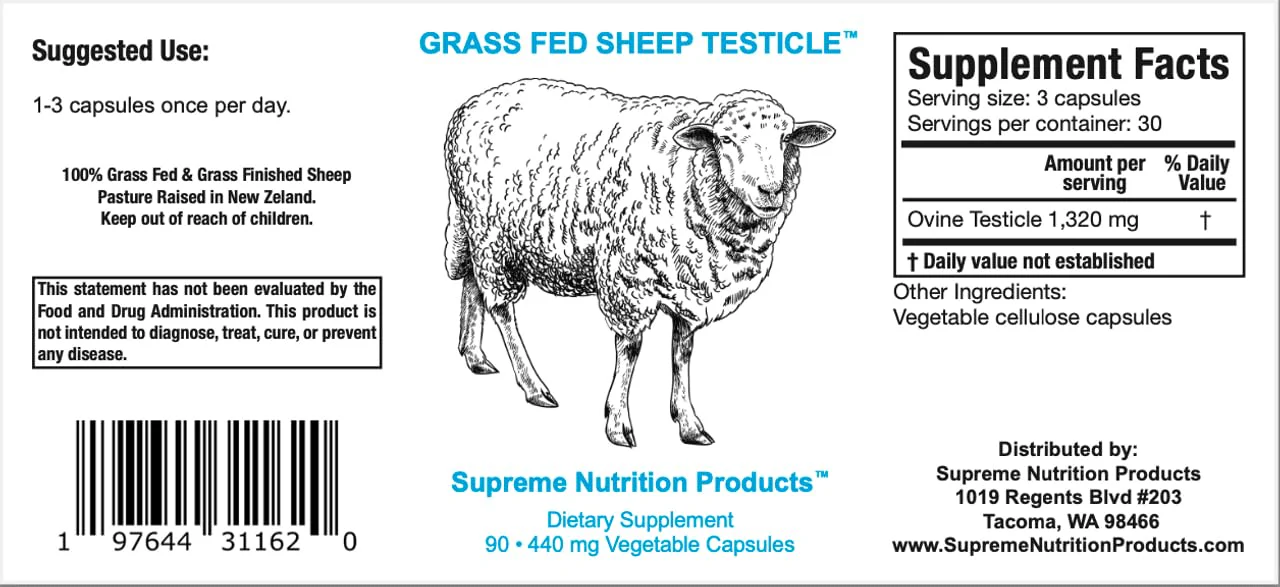 Supreme Nutrition Sheep Testicle — 100% Grass-Fed Ovine Testicle, 90 Capsules, New Zealand Finished - Image 5