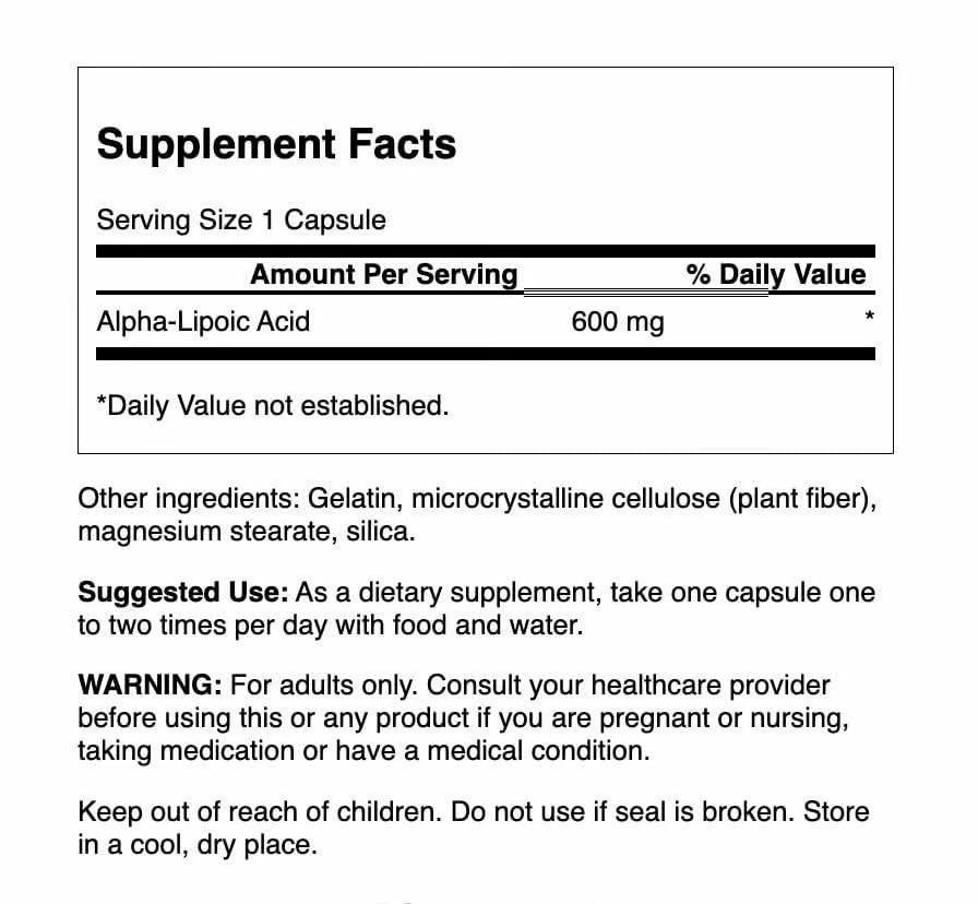 Swanson Alpha Lipoic Acid - 600 mg per Capsule (60 Capsule) - 3 Pack | Natural Blood Pressure Support & Carbohydrate Metabolism - Image 2