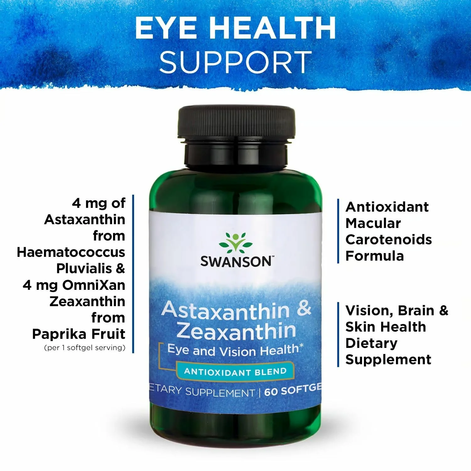 Swanson Astaxanthin & Zeaxanthin Eye Health - Vision & Skin Support (60 Softgels, 3-Pack) - Image 5