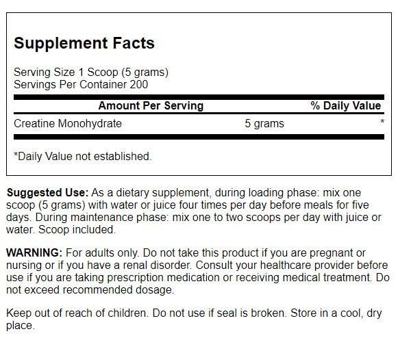 Swanson Creatine Monohydrate Powder – Micronized, 5g Serving, 1kg (200 Servings) - Image 2