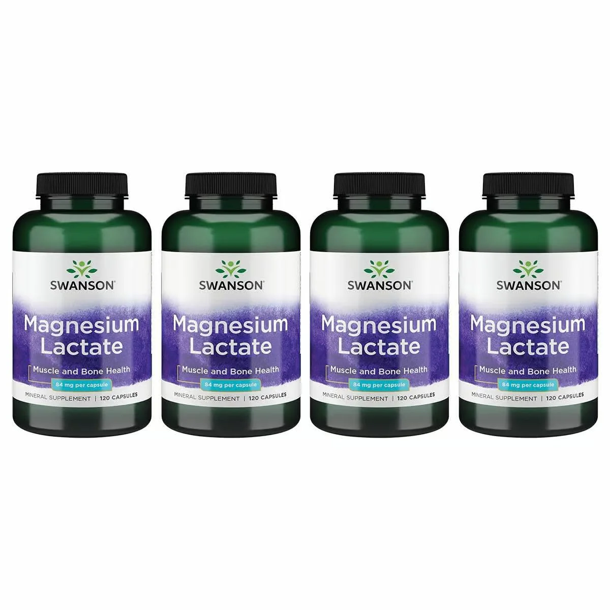 Swanson Magnesium Lactate - Lactose-Free Magnesium with Gentle Absorption | 4-Pack (480 capsules)