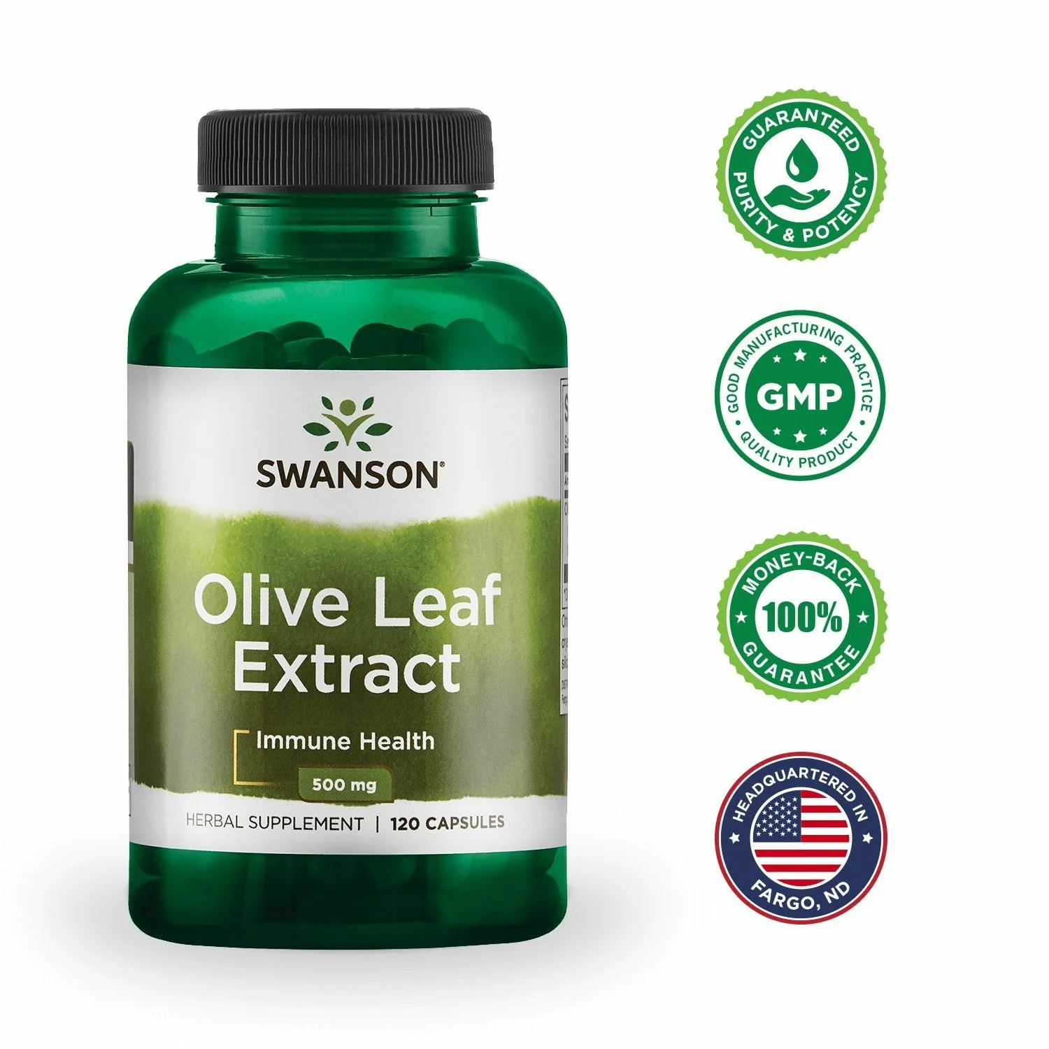 Swanson Olive Leaf Extract Capsules with 20% Oleuropein – 3 Bottles (120 Capsules each, 500 mg) - Image 2