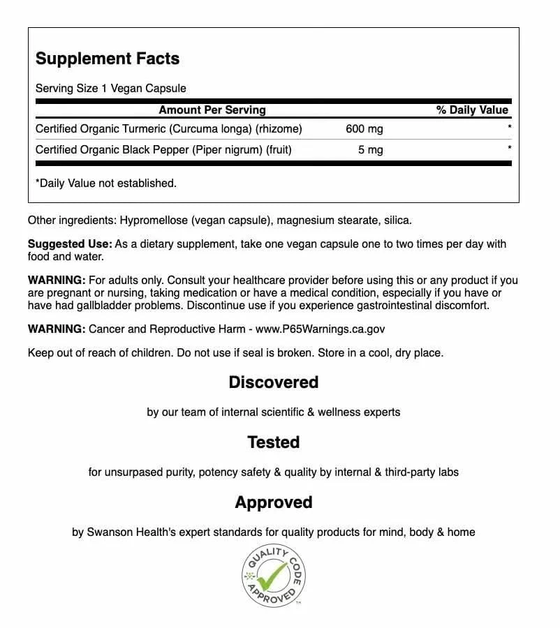 Swanson Premium Turmeric and Black Pepper – Antioxidant Support, Digestion & Joint Comfort – 90 Veg Caps (4 Pack) - Image 9