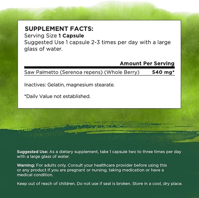 Swanson Saw Palmetto - Prostate Support & Urinary Health (540 mg, 250 capsules) 4 Pack - Image 3