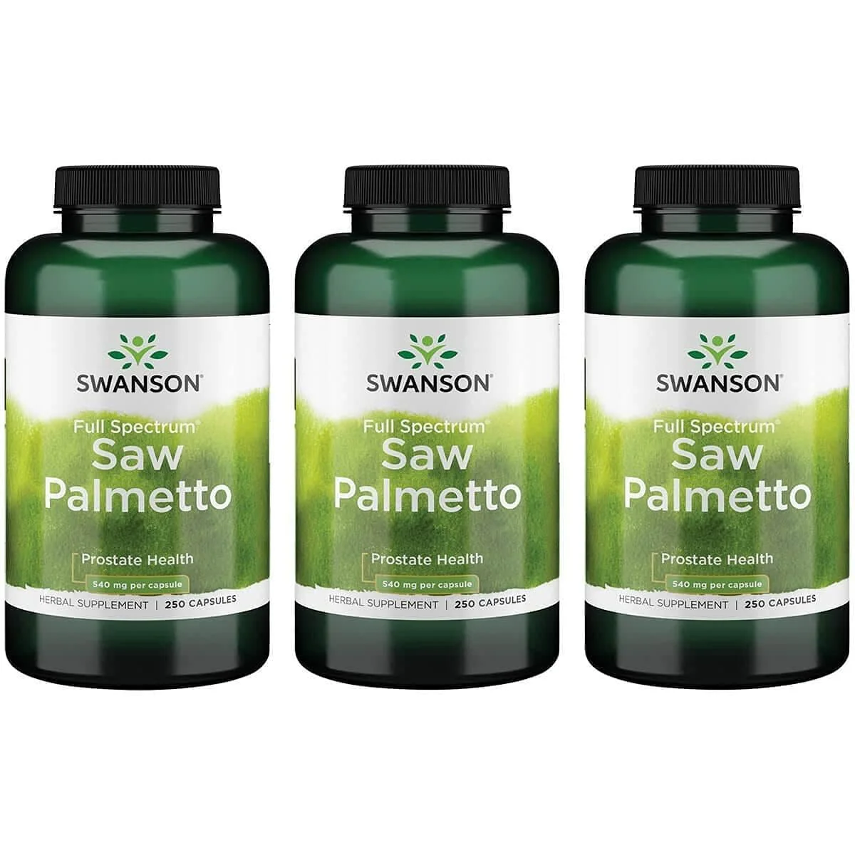 Swanson Saw Palmetto – Prostate & Urinary Health Support, Hair Benefits (540 mg, 250 Capsules) – 3 Pack
