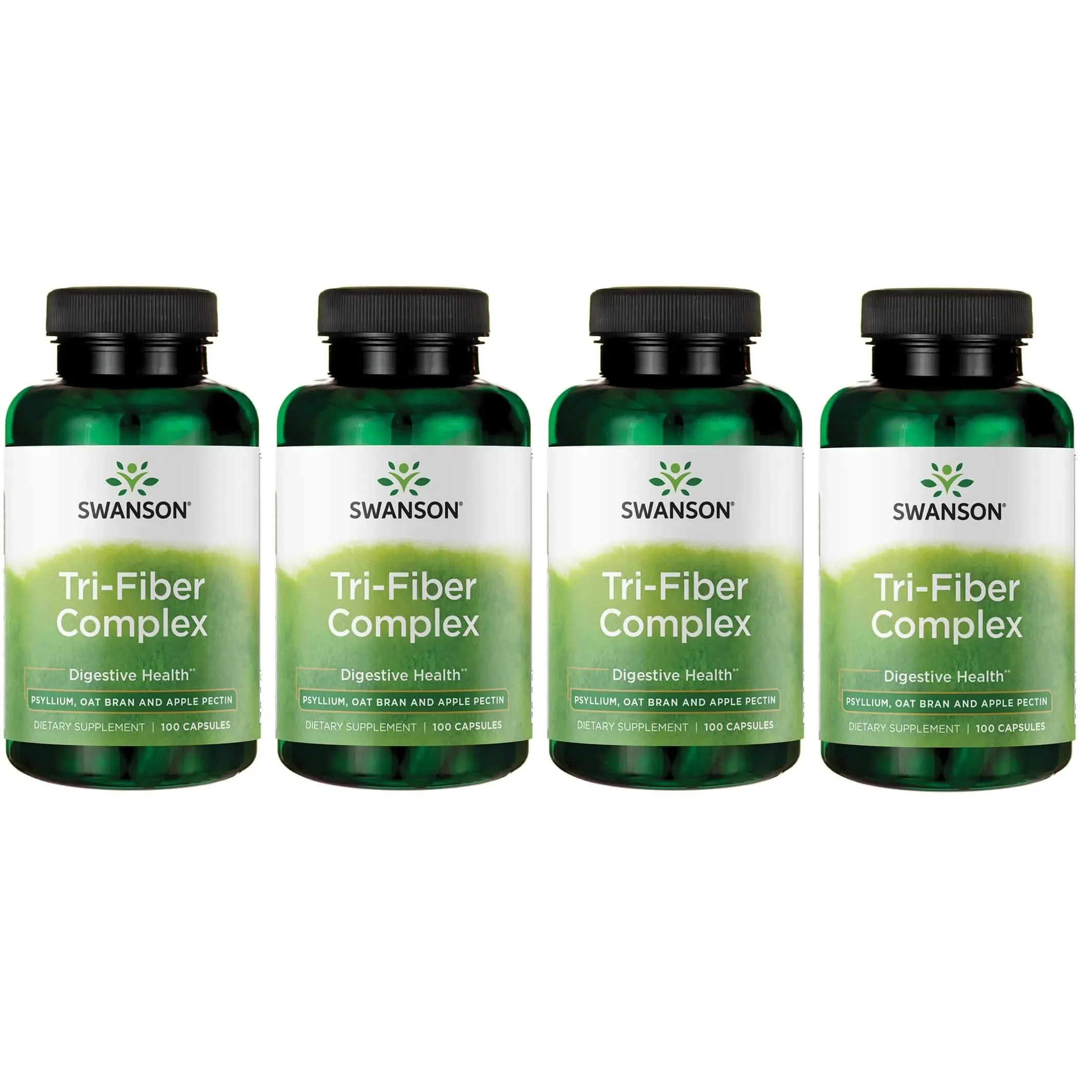 Swanson Tri-Fiber Complex - Digestive Health Fiber Supplement with Psyllium, Oat Bran & Apple Pectin (100 Capsules) - 4 Pack